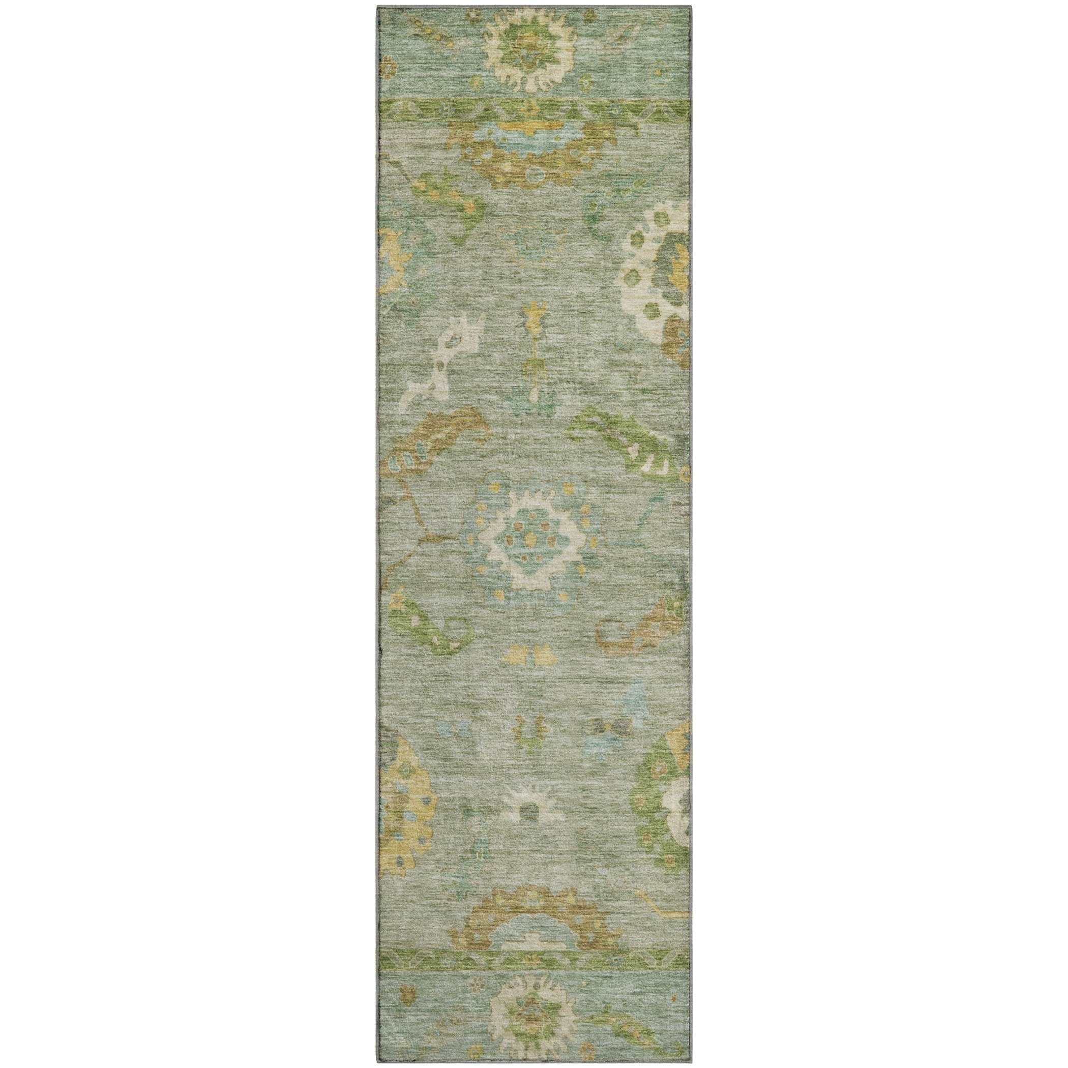 Bern Machine Washable Traditional Sage Green Rug 2'3" x 7'6" #shape_Runner