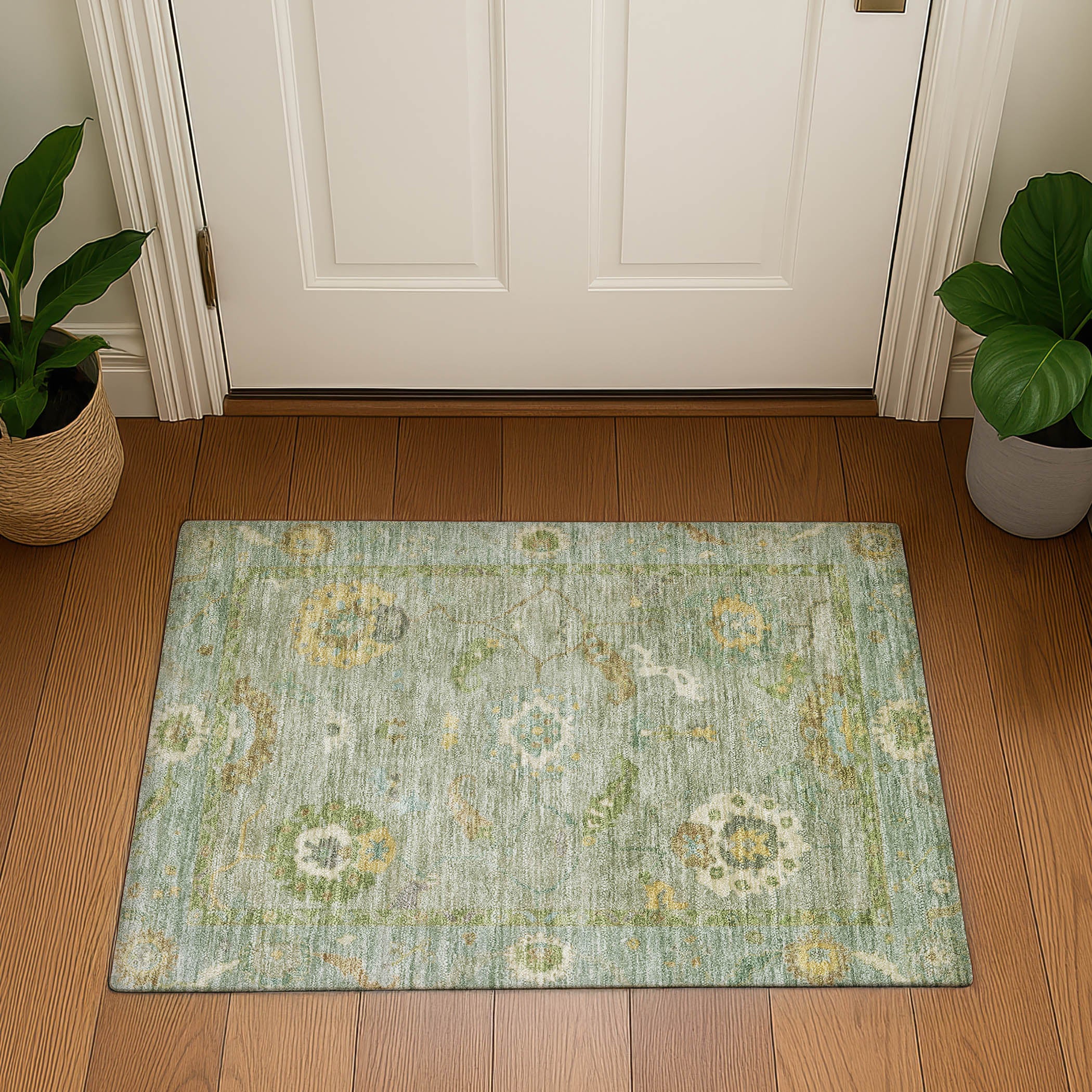 Bern Machine Washable Traditional Sage Green Rug 1'8" x 2'6" #shape_Rectangle