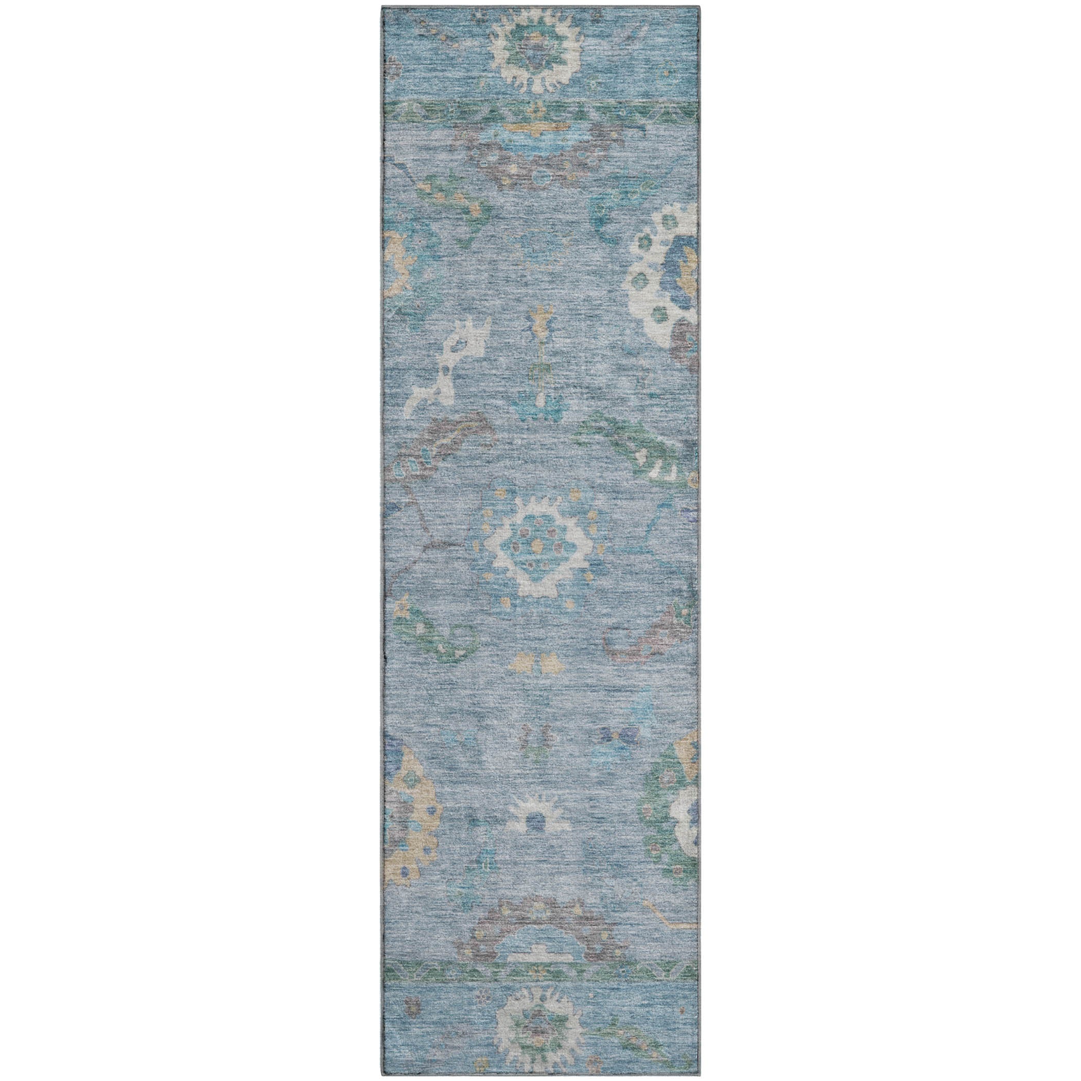 Bern Machine Washable Traditional Sky Blue Rug 2'3" x 7'6" #shape_Runner
