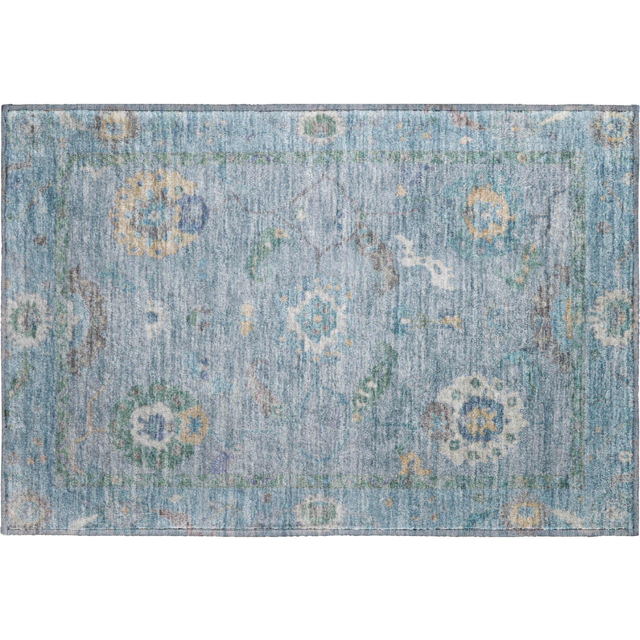Bern Machine Washable Traditional Sky Blue Rug 1'8" x 2'6" #shape_Rectangle