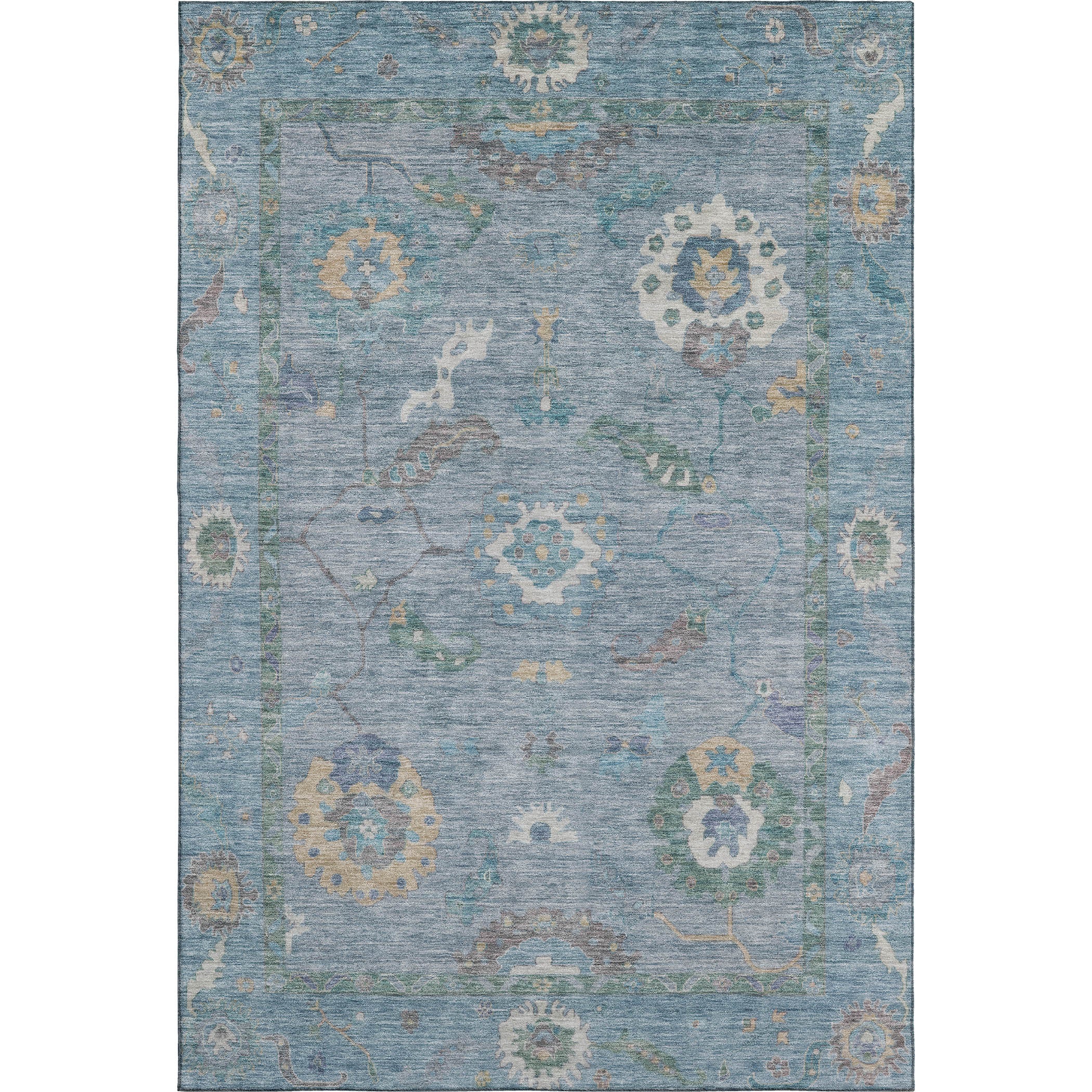 Bern Machine Washable Traditional Sky Blue Rug 2'6" x 3'10" #shape_Rectangle