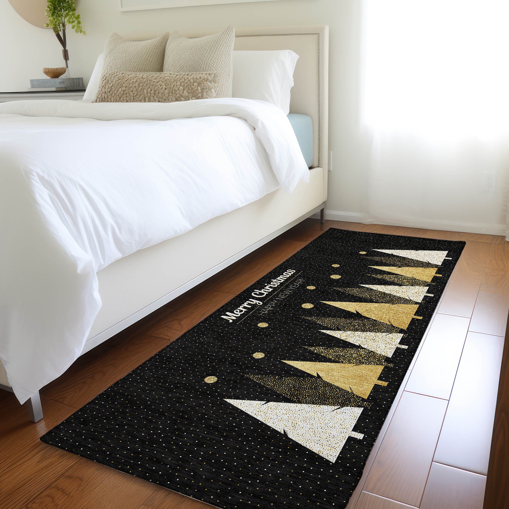Bern Machine Washable Holiday Midnight Black Rug 2'3" x 7'6" #shape_Runner