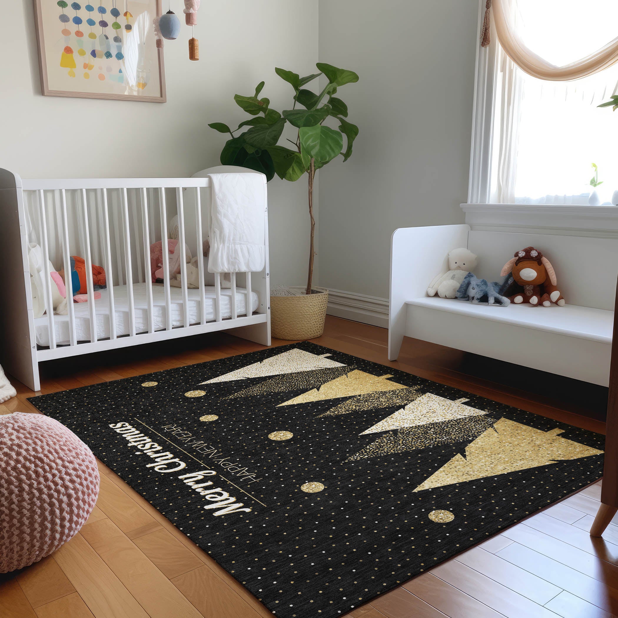 Bern Machine Washable Holiday Midnight Black Rug 2'6" x 3'10" #shape_Rectangle