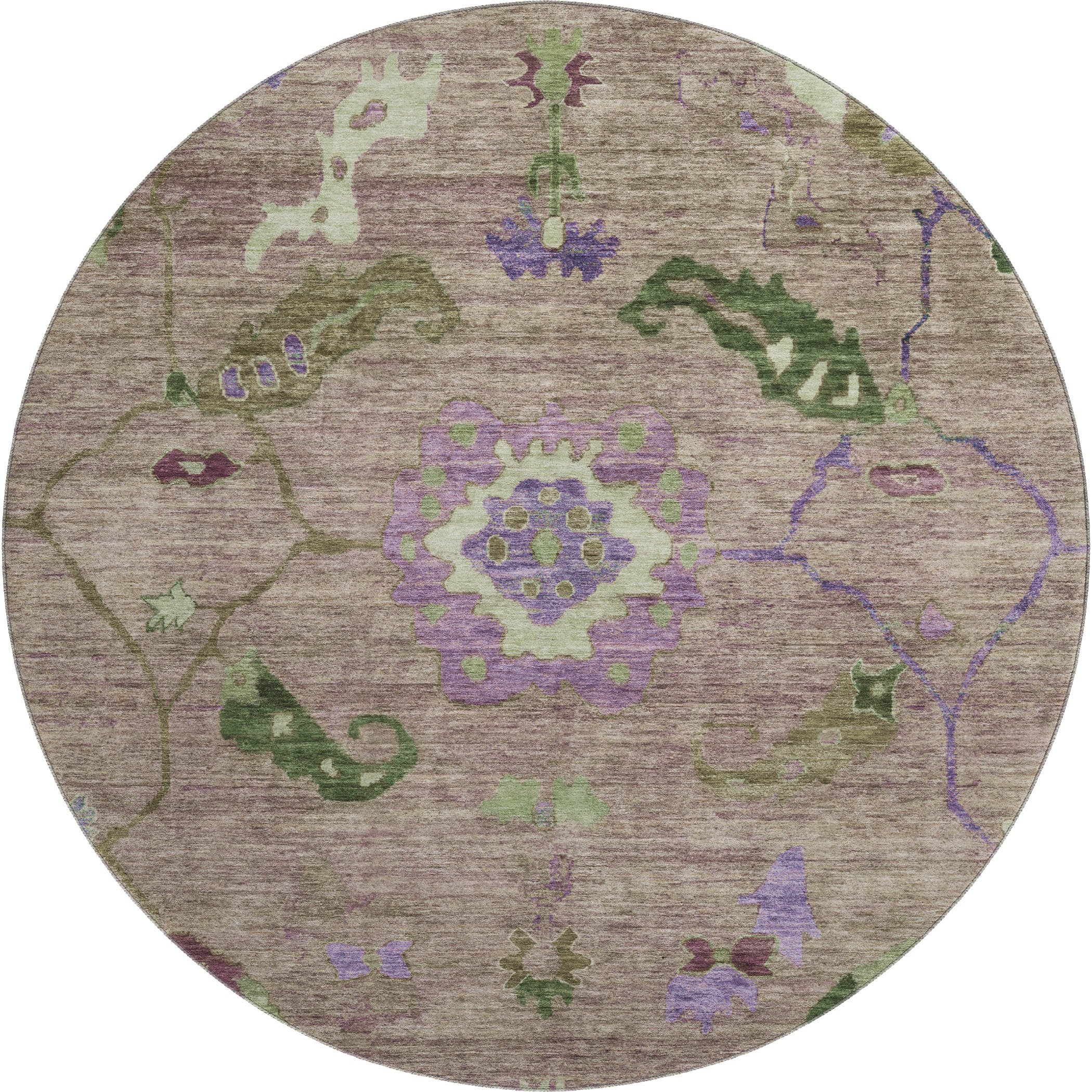 Kathmandu Machine Washable Traditional Brown Rug 8' x 8' #shape_Round