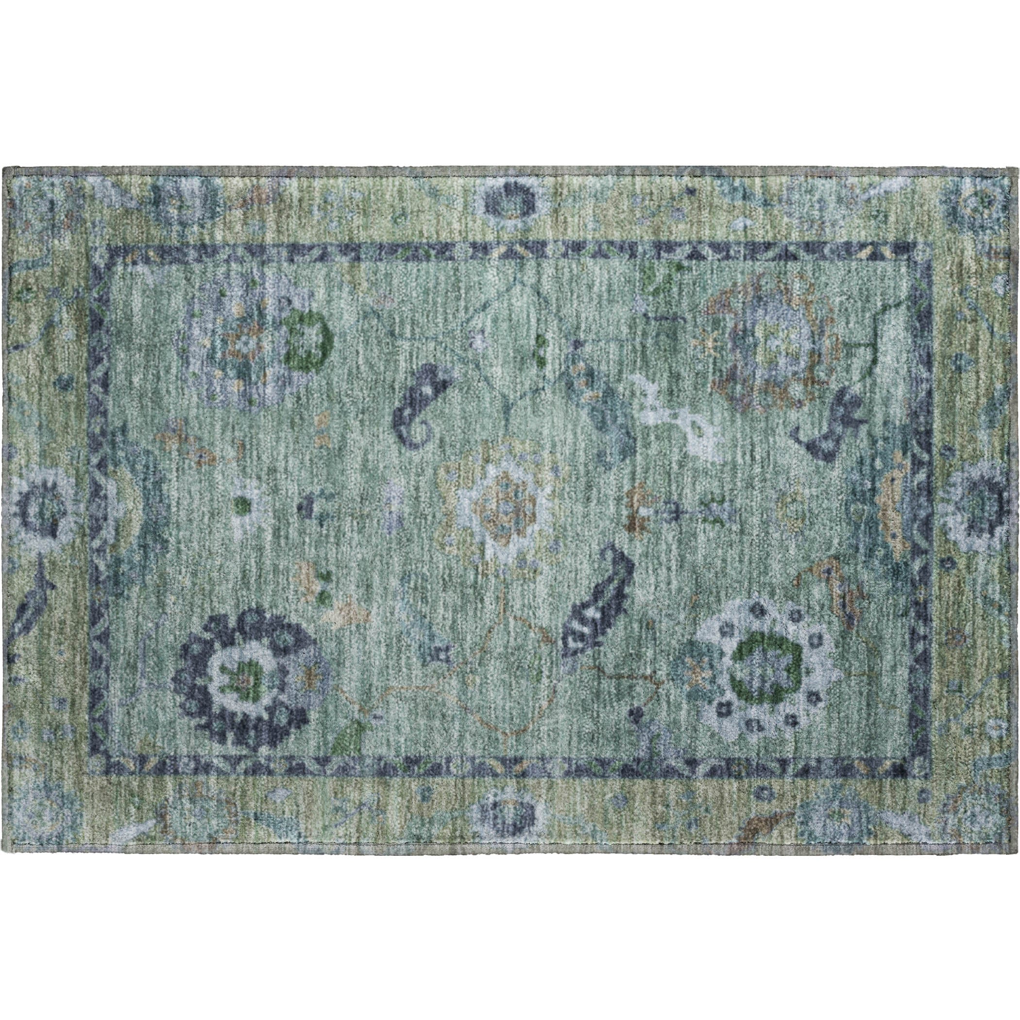 Kathmandu Machine Washable Traditional Green Rug 1'8" x 2'6" #shape_Rectangle