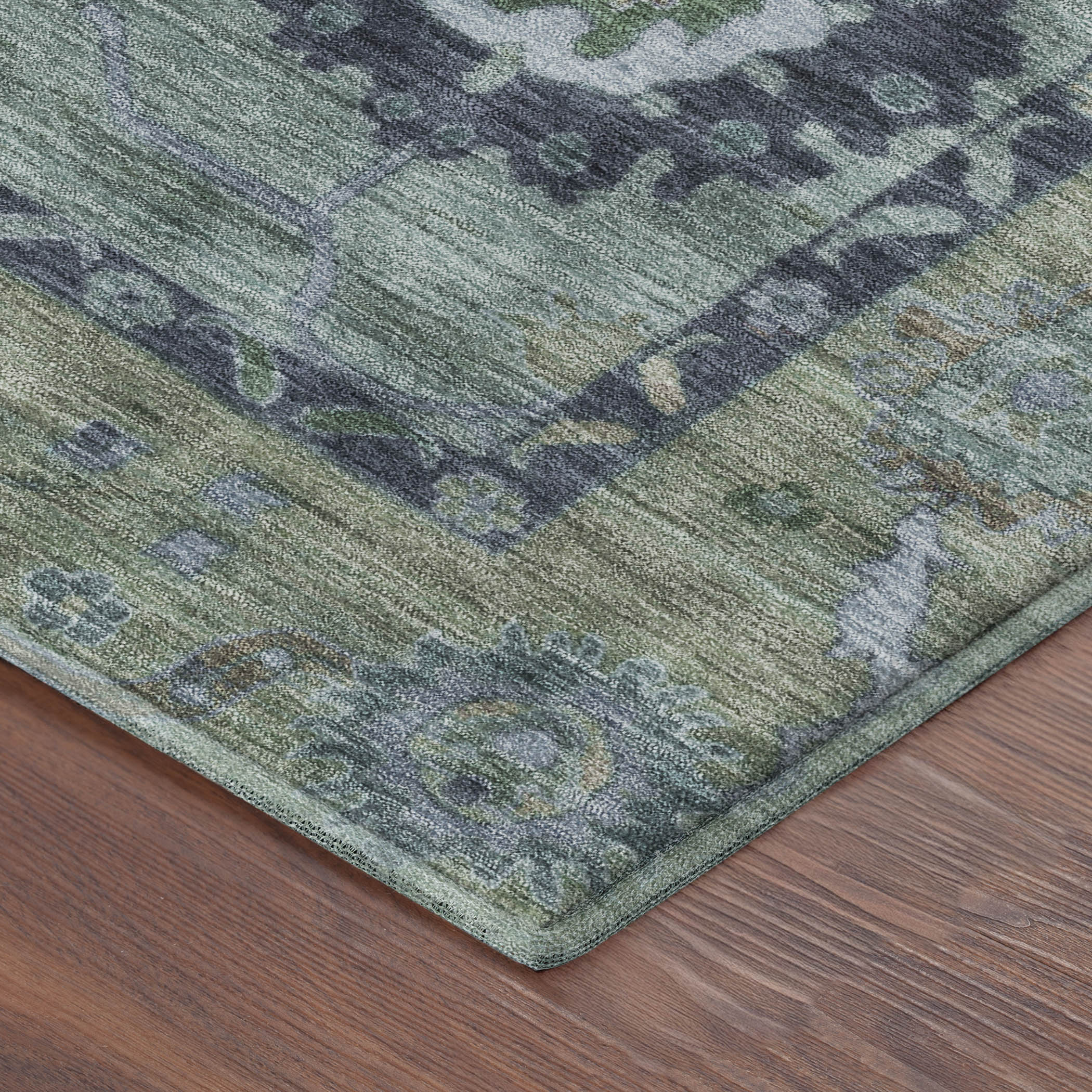 Kathmandu Machine Washable Traditional Green Rug 1'8" x 2'6" #shape_Rectangle