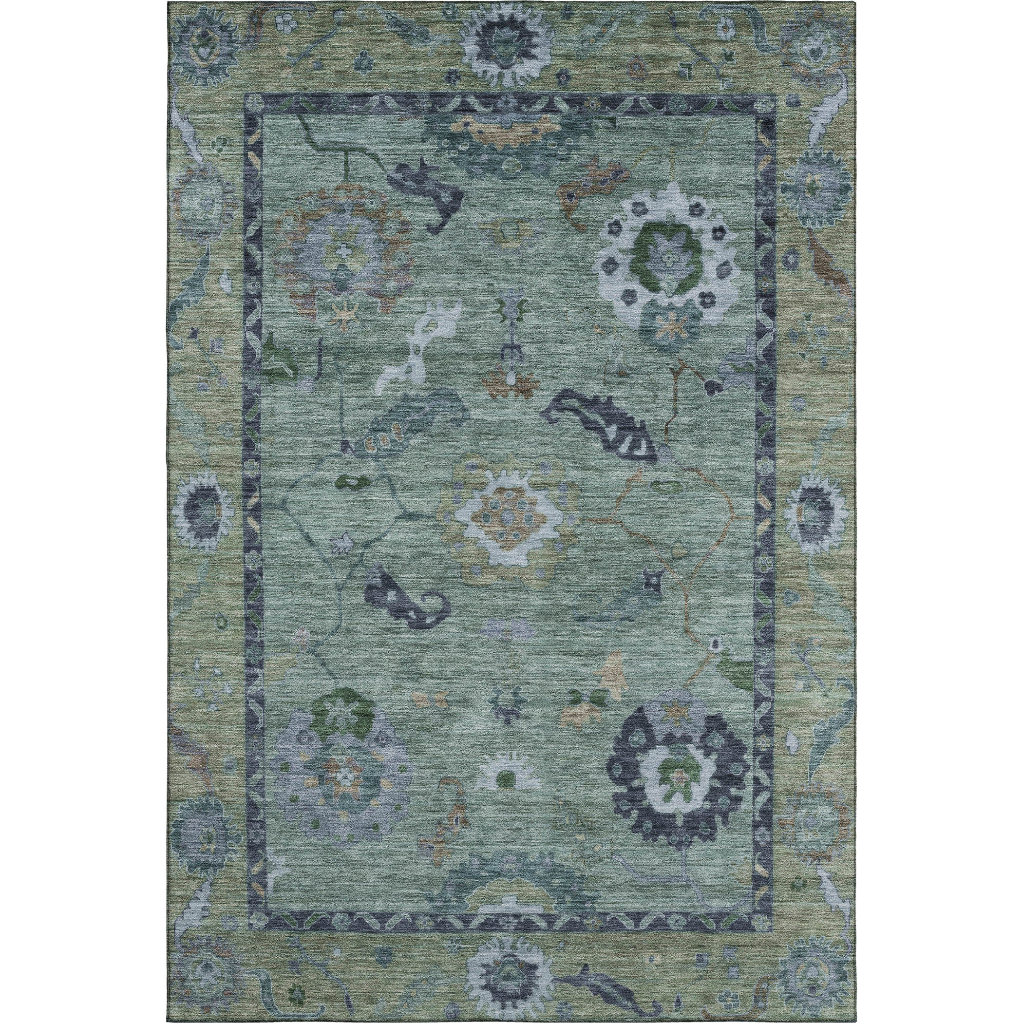 Kathmandu Machine Washable Traditional Green Rug 2'6" x 3'10" #shape_Rectangle