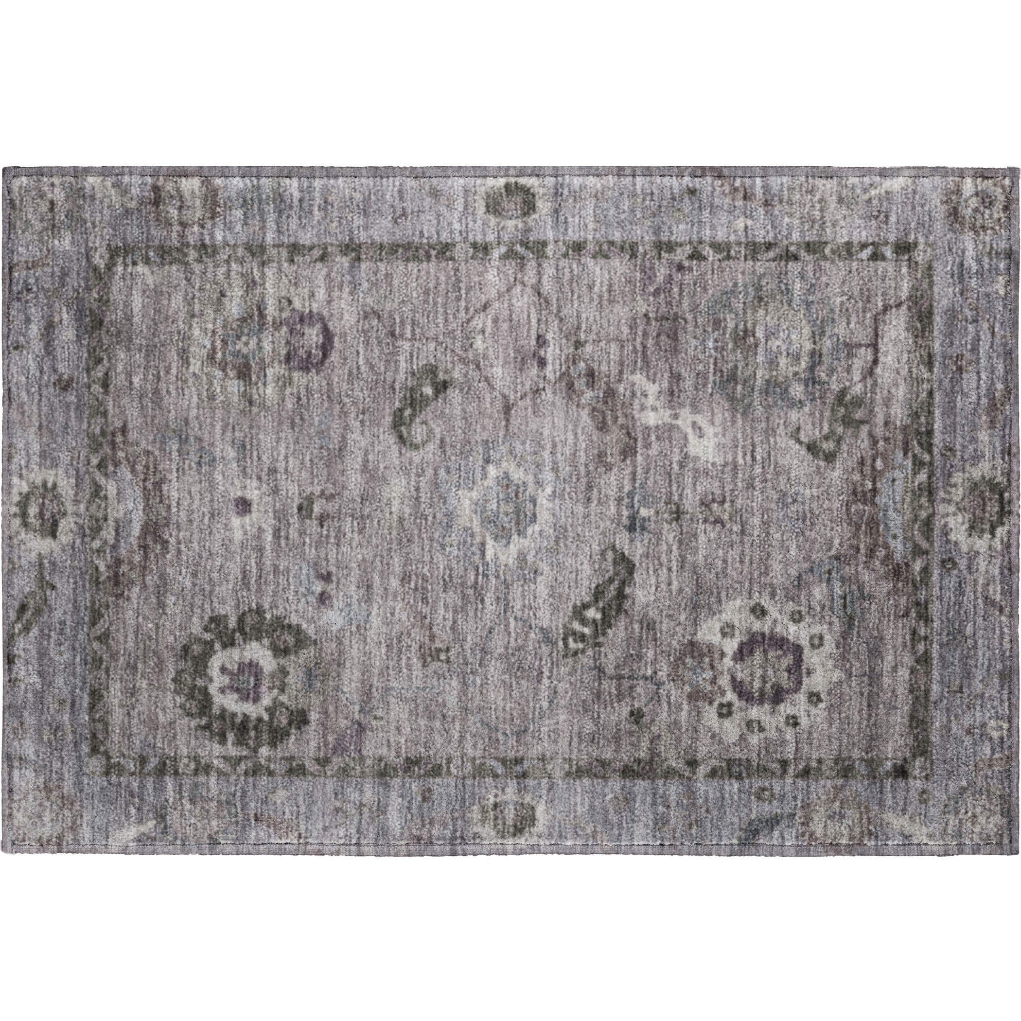 Kathmandu Machine Washable Traditional Pewter Gray Rug 1'8" x 2'6" #shape_Rectangle