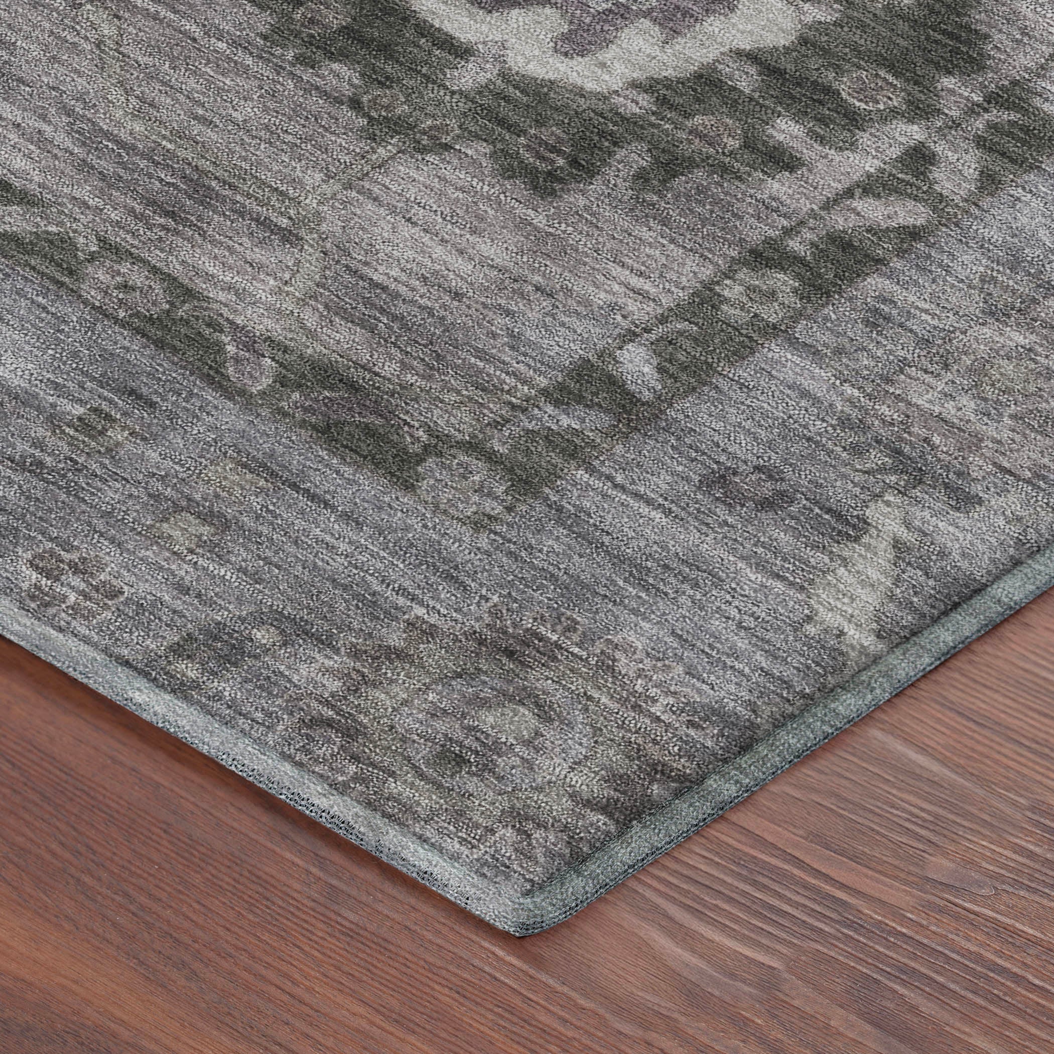 Kathmandu Machine Washable Traditional Pewter Gray Rug 1'8" x 2'6" #shape_Rectangle