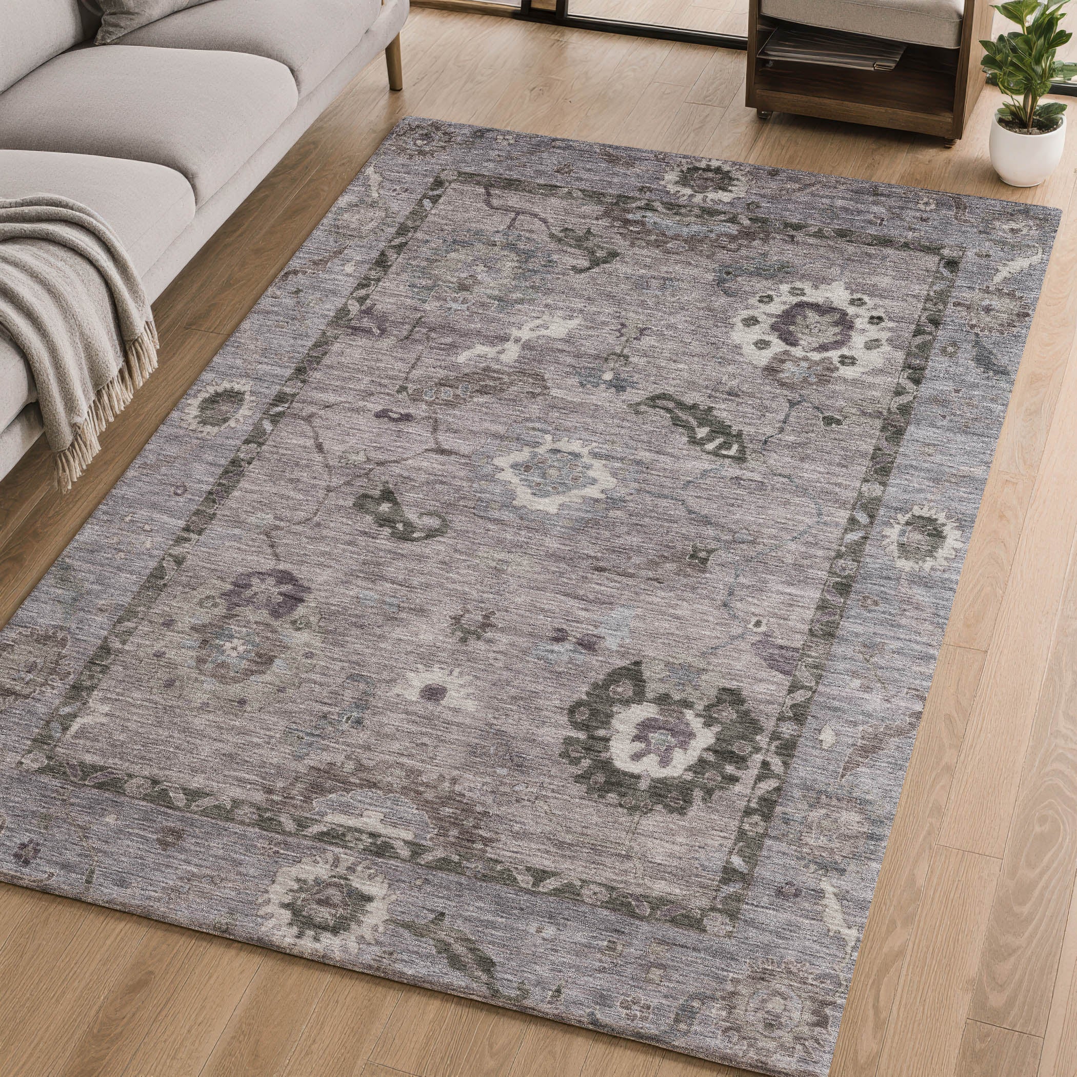 Kathmandu Machine Washable Traditional Pewter Gray Rug 2'6" x 3'10" #shape_Rectangle