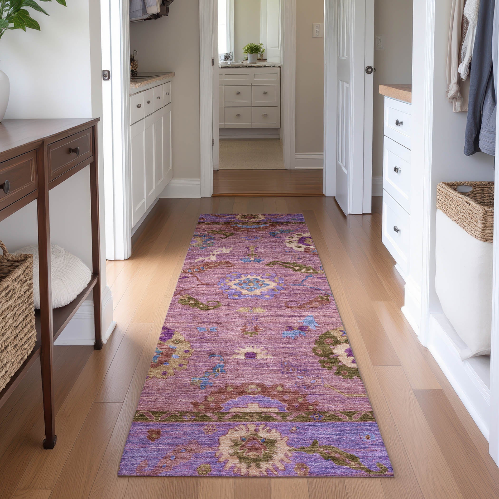 Kathmandu Machine Washable Traditional Pink Rug 2'3" x 7'6" #shape_Runner