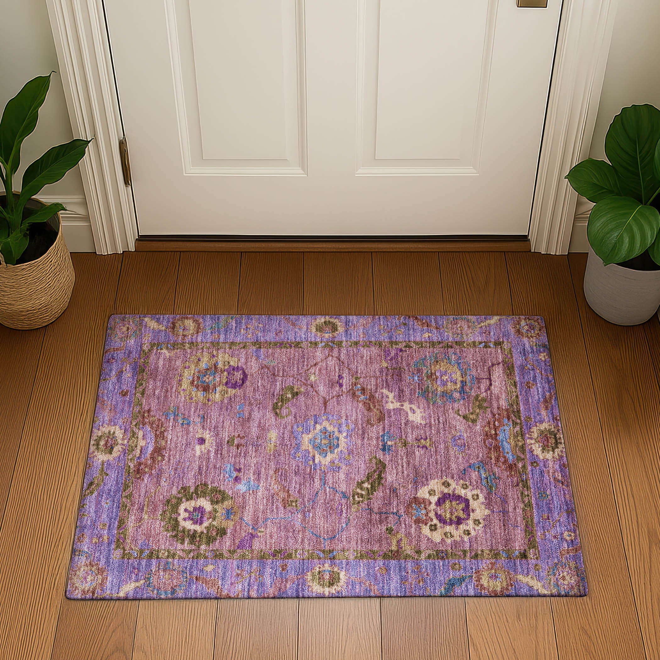 Kathmandu Machine Washable Traditional Pink Rug 1'8" x 2'6" #shape_Rectangle