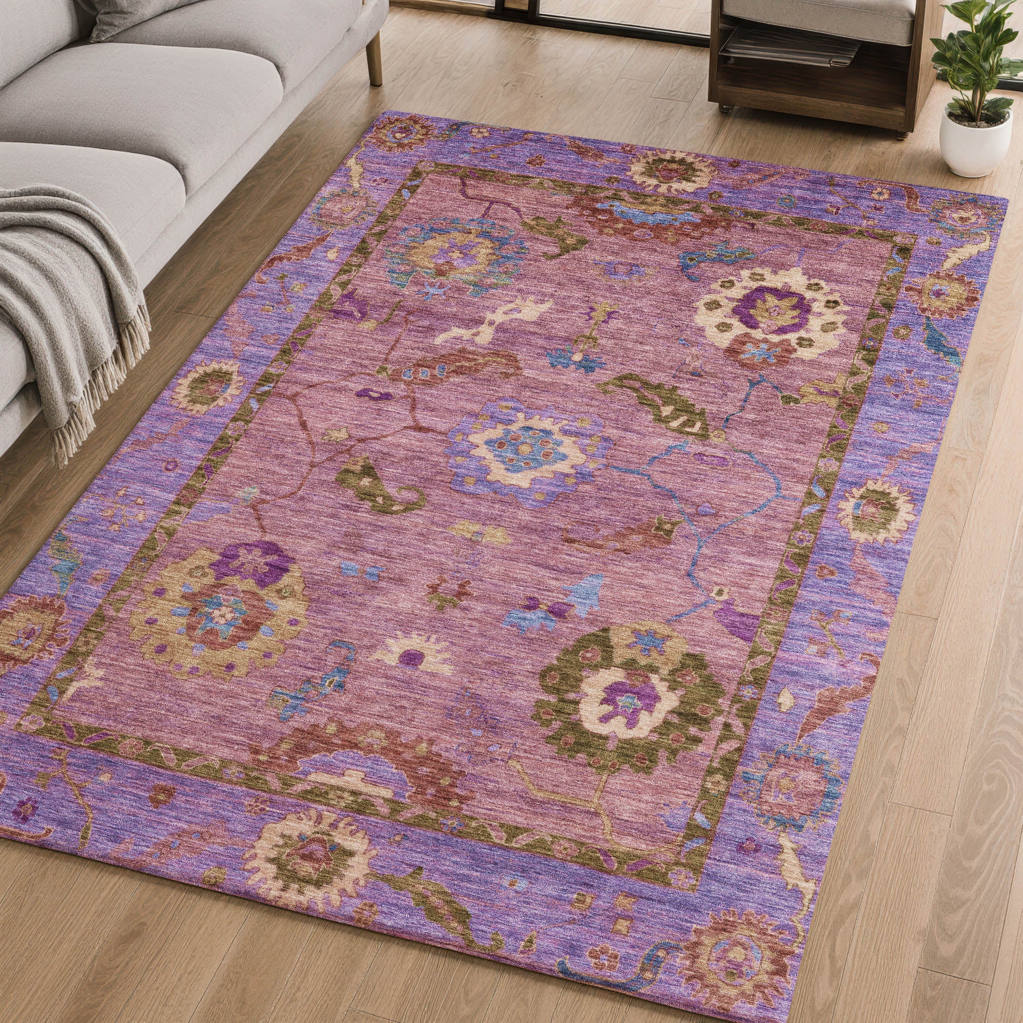 Kathmandu Machine Washable Traditional Pink Rug 2'6" x 3'10" #shape_Rectangle