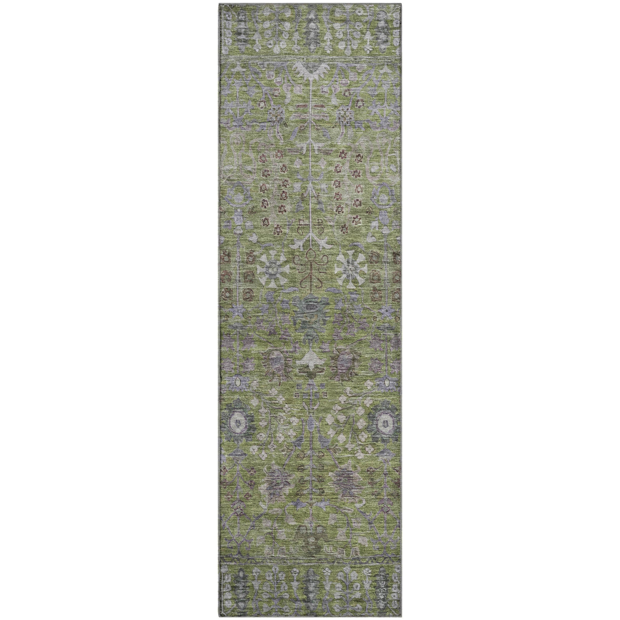 Montevideo Machine Washable Traditional Aloe Green Rug 2'3" x 7'6" #shape_Runner
