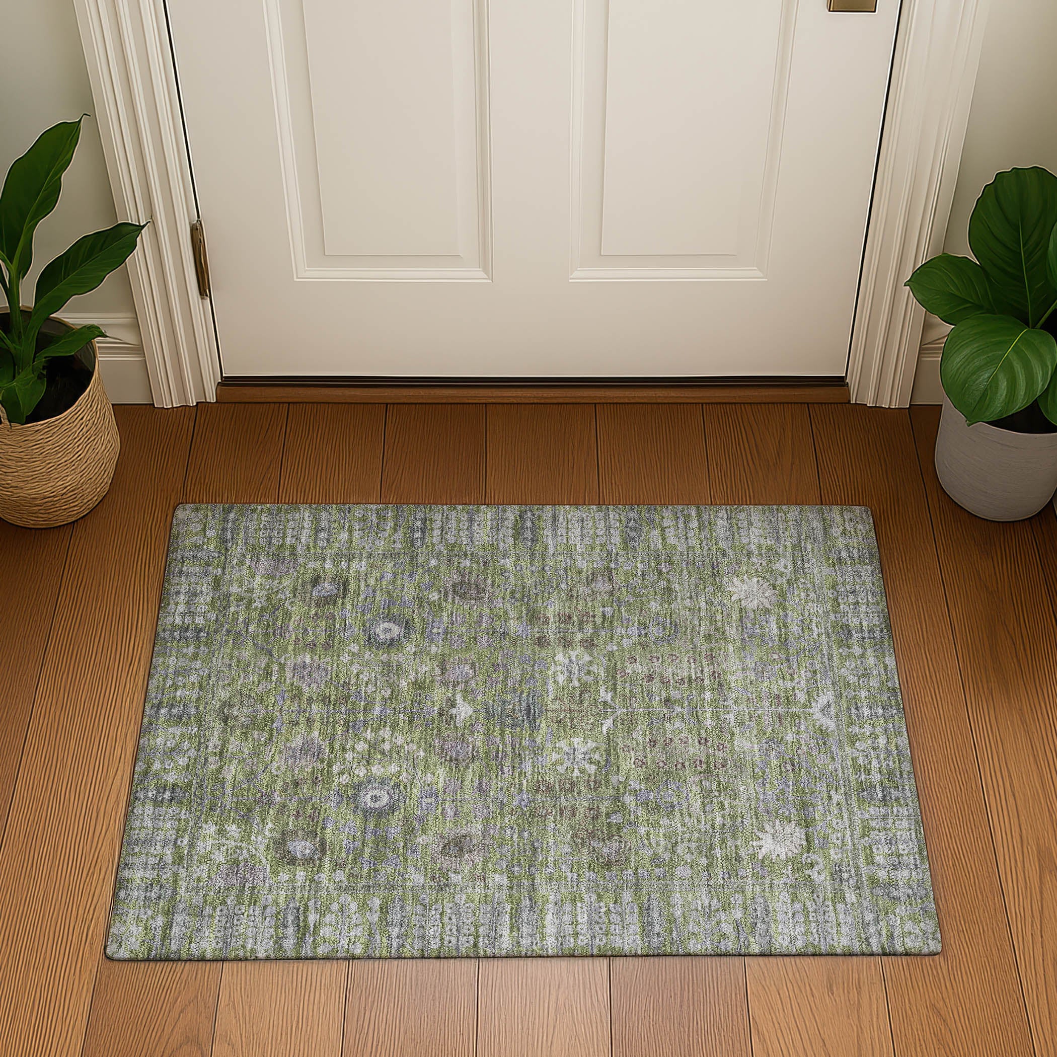 Montevideo Machine Washable Traditional Aloe Green Rug 1'8" x 2'6" #shape_Rectangle