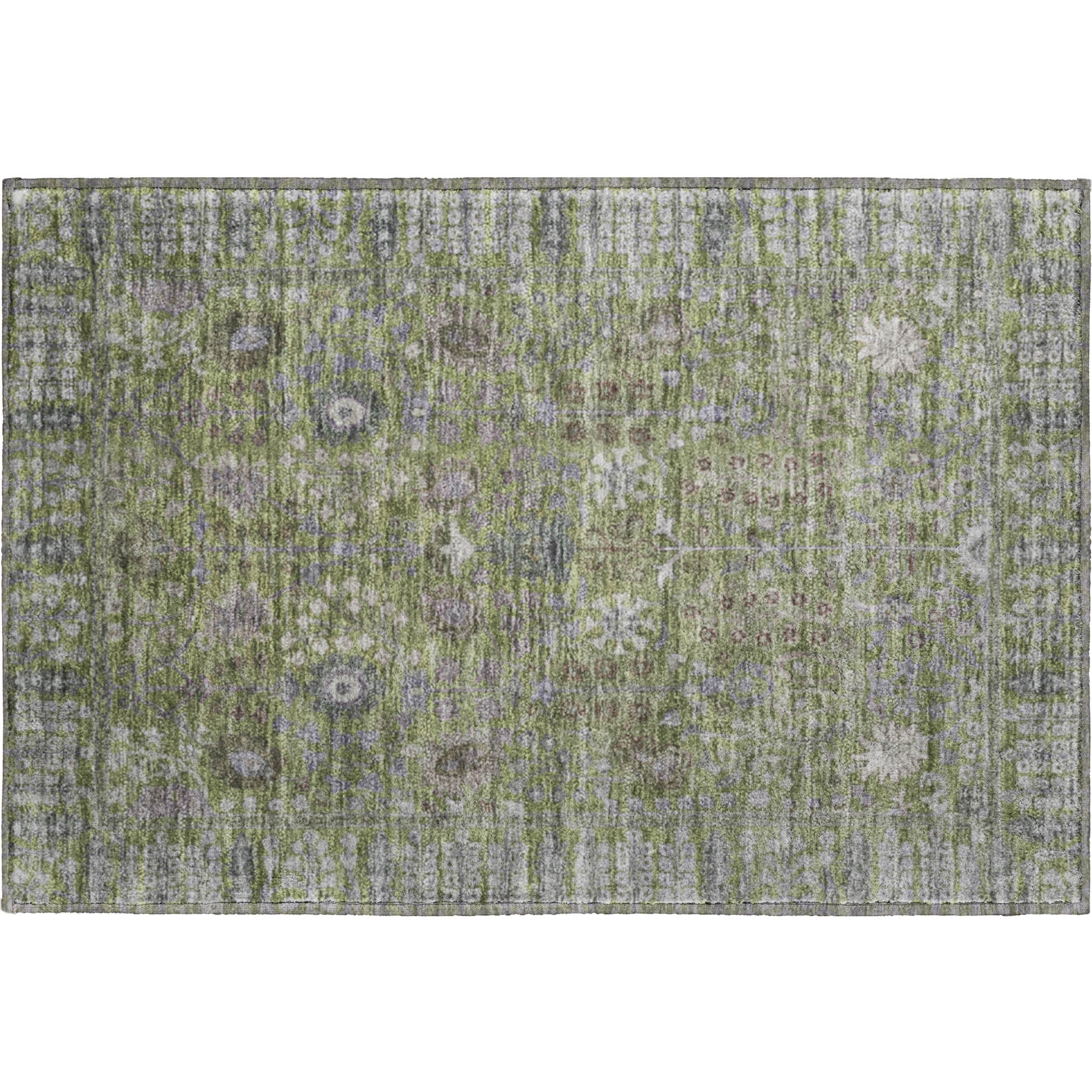 Montevideo Machine Washable Traditional Aloe Green Rug 1'8" x 2'6" #shape_Rectangle