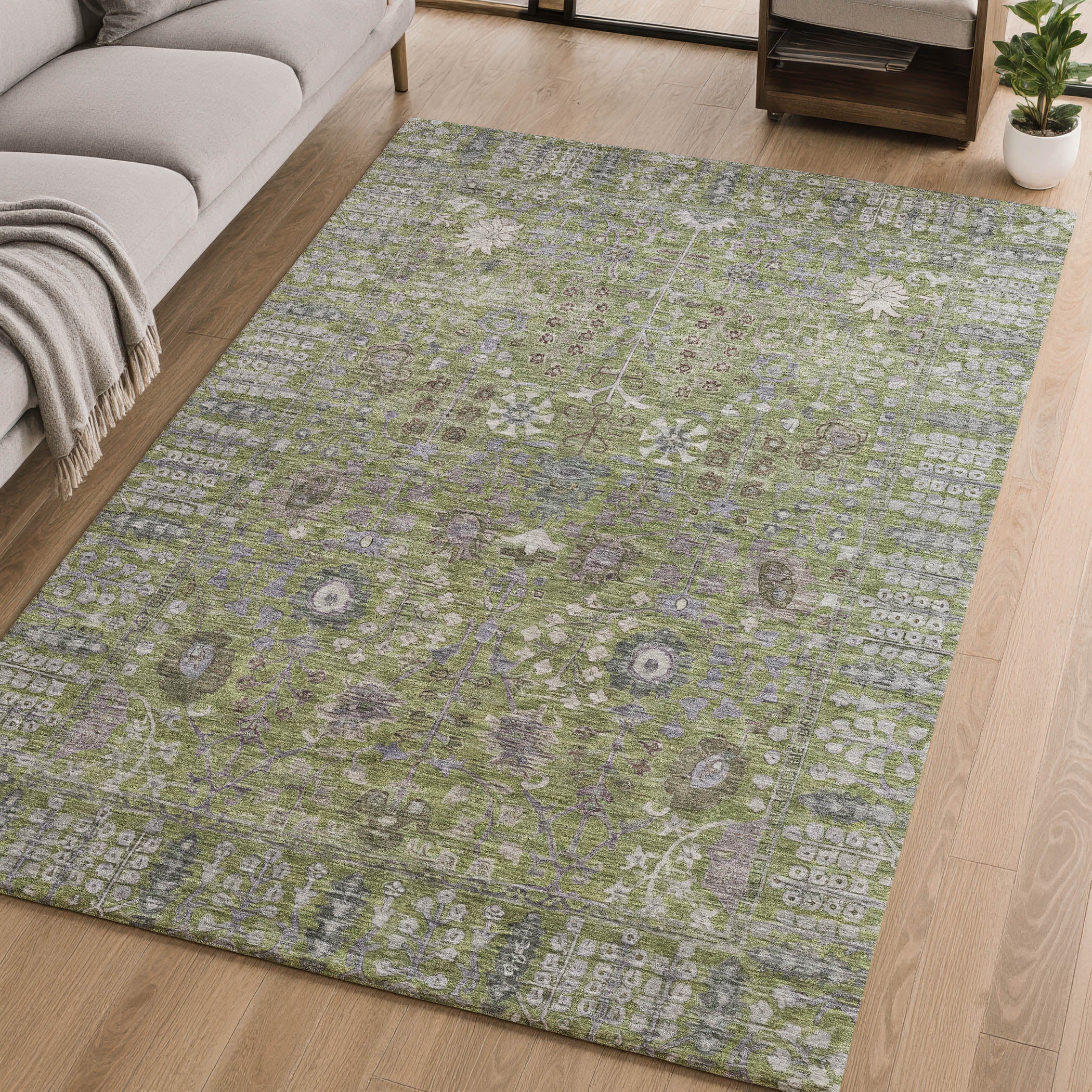 Montevideo Machine Washable Traditional Aloe Green Rug 2'6" x 3'10" #shape_Rectangle