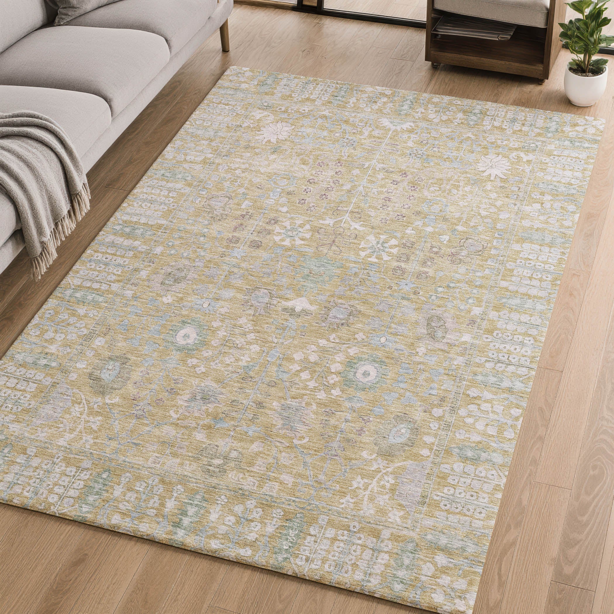 Montevideo Machine Washable Traditional Beige Brown Rug 2'6" x 3'10" #shape_Rectangle