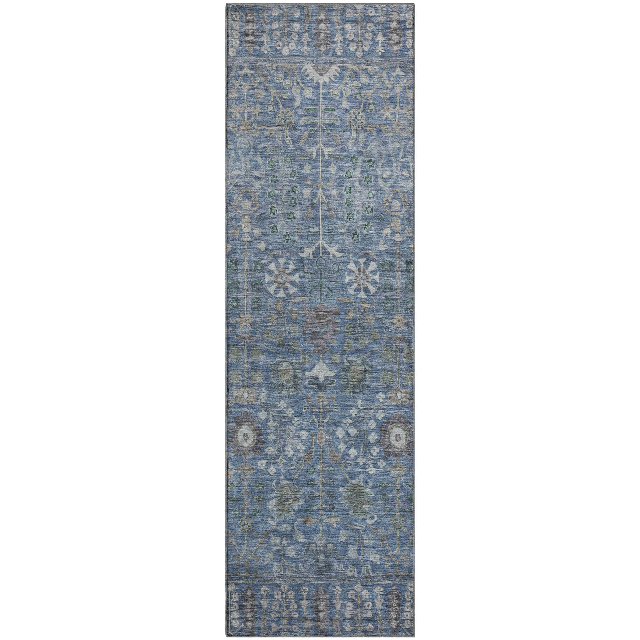 Montevideo Machine Washable Traditional Blue Rug 2'3" x 7'6" #shape_Runner