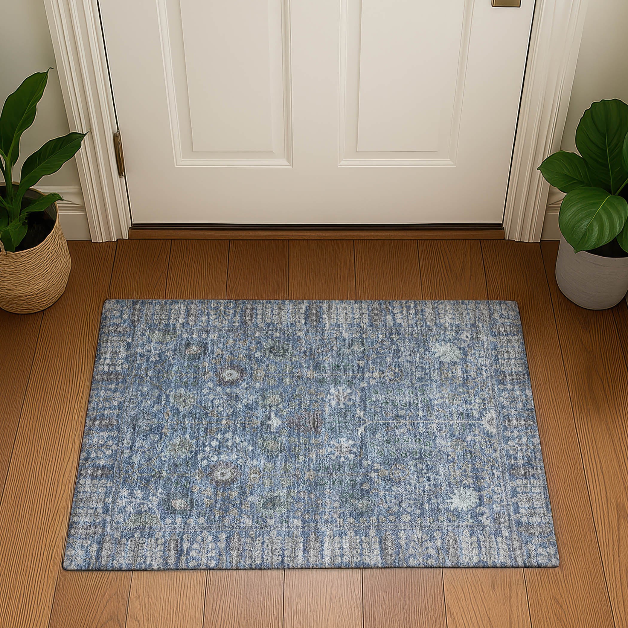 Montevideo Machine Washable Traditional Blue Rug 1'8" x 2'6" #shape_Rectangle