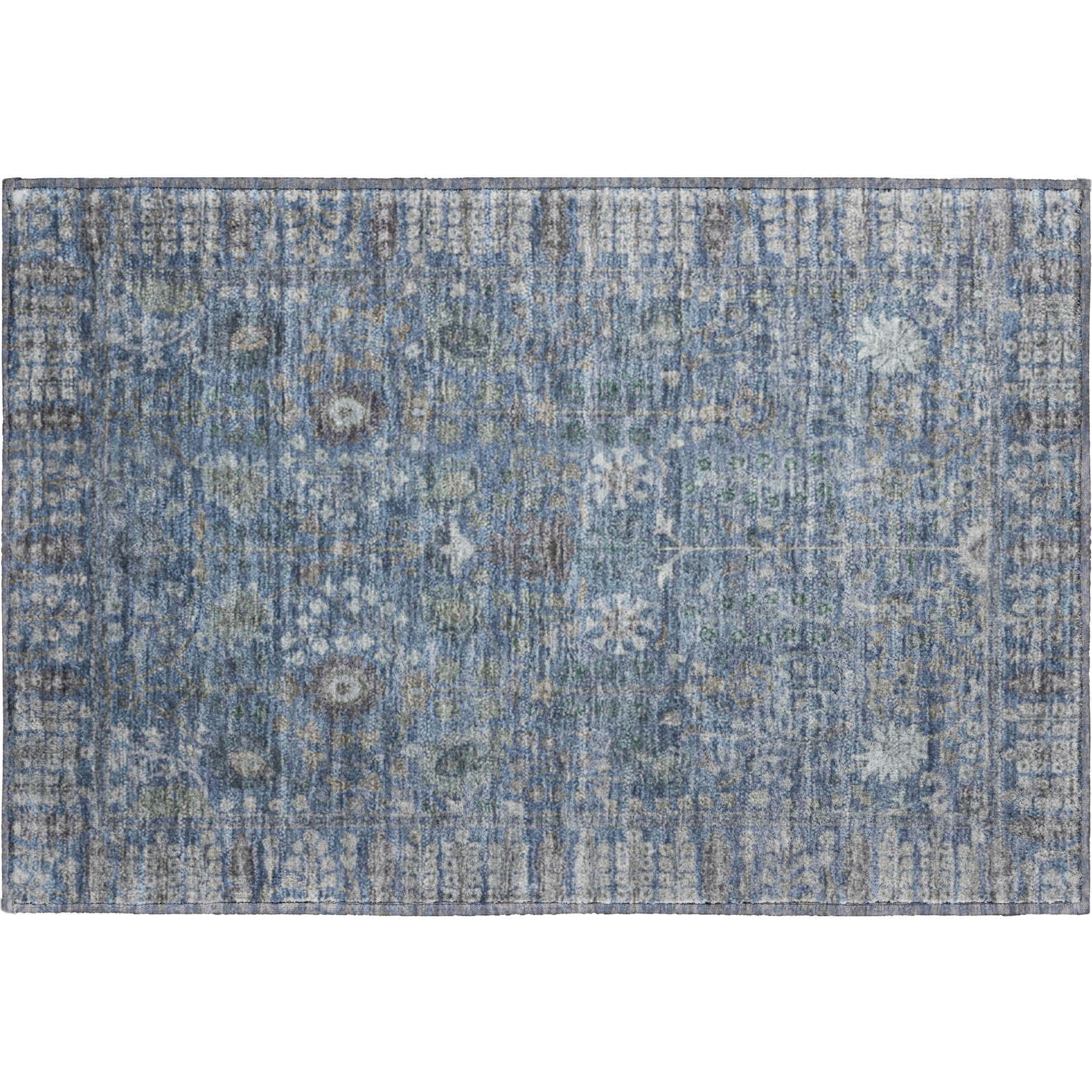 Montevideo Machine Washable Traditional Blue Rug 1'8" x 2'6" #shape_Rectangle