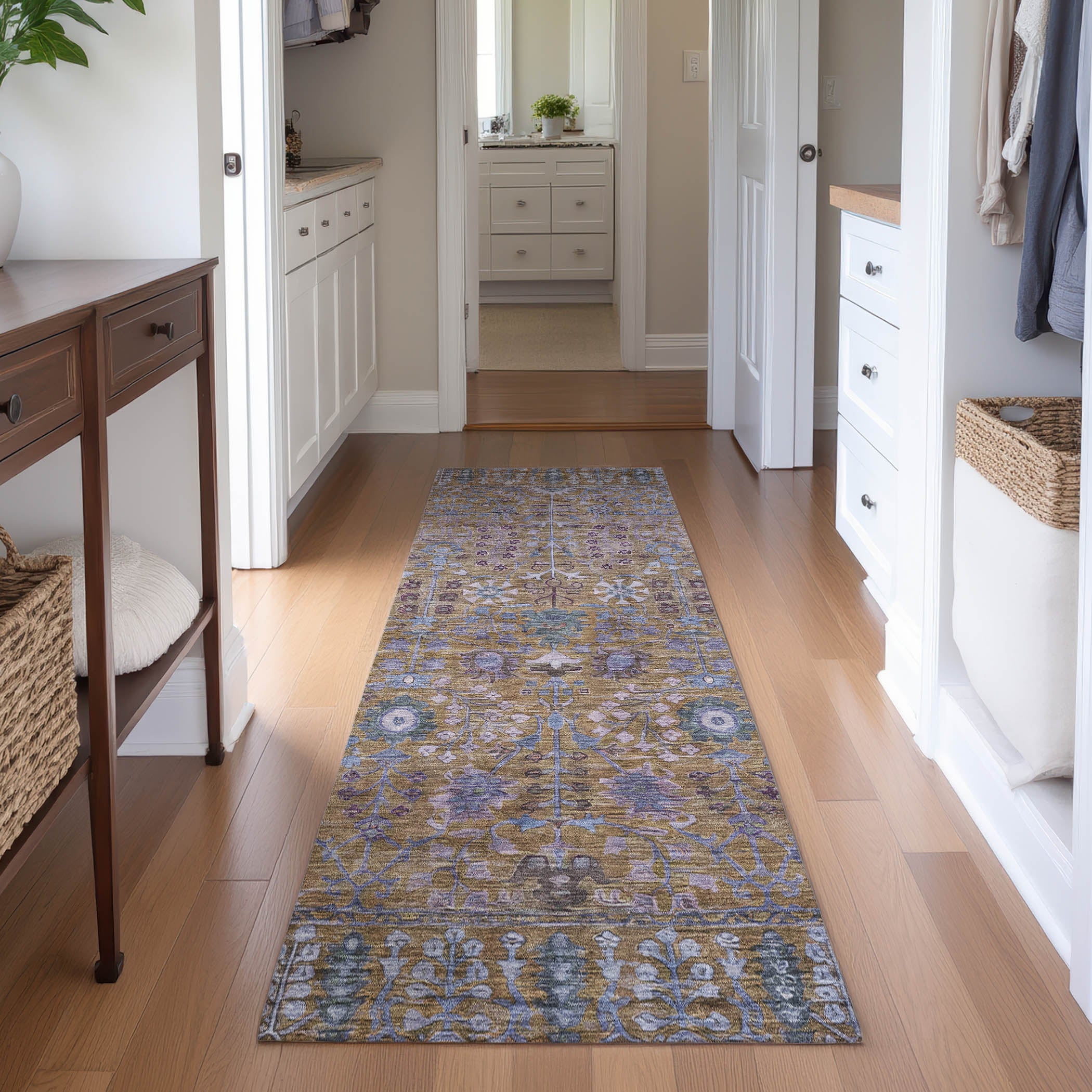 Montevideo Machine Washable Traditional Brown Rug 2'3" x 7'6" #shape_Runner