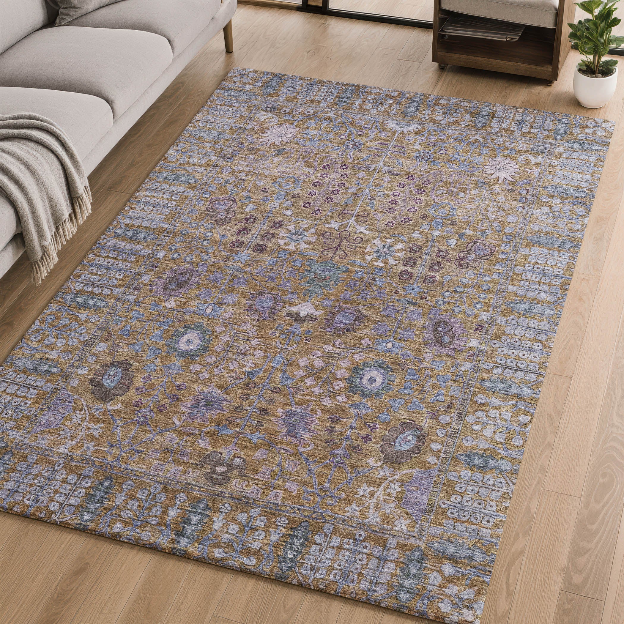 Montevideo Machine Washable Traditional Brown Rug 2'6" x 3'10" #shape_Rectangle