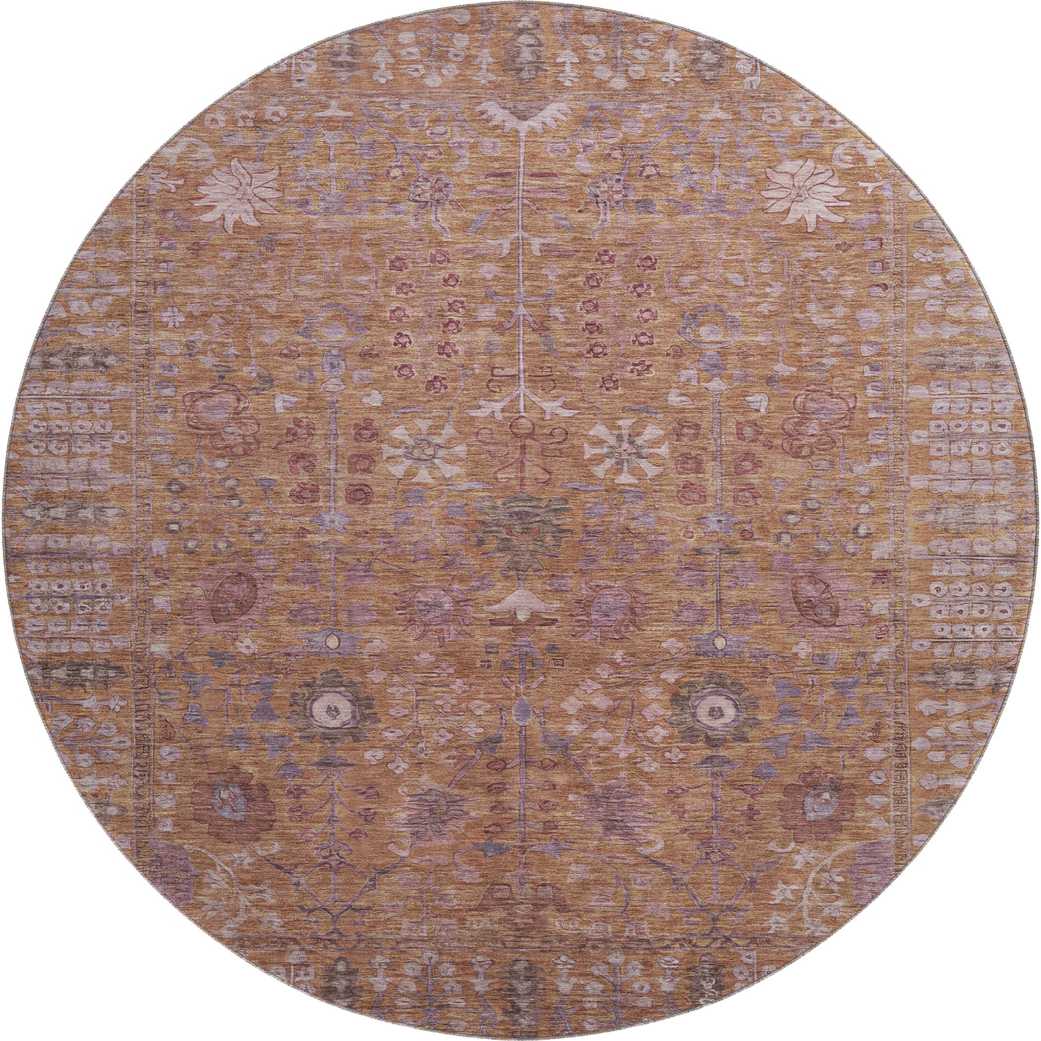 Montevideo Machine Washable Traditional Copper Orange Rug 8' x 8' #shape_Round