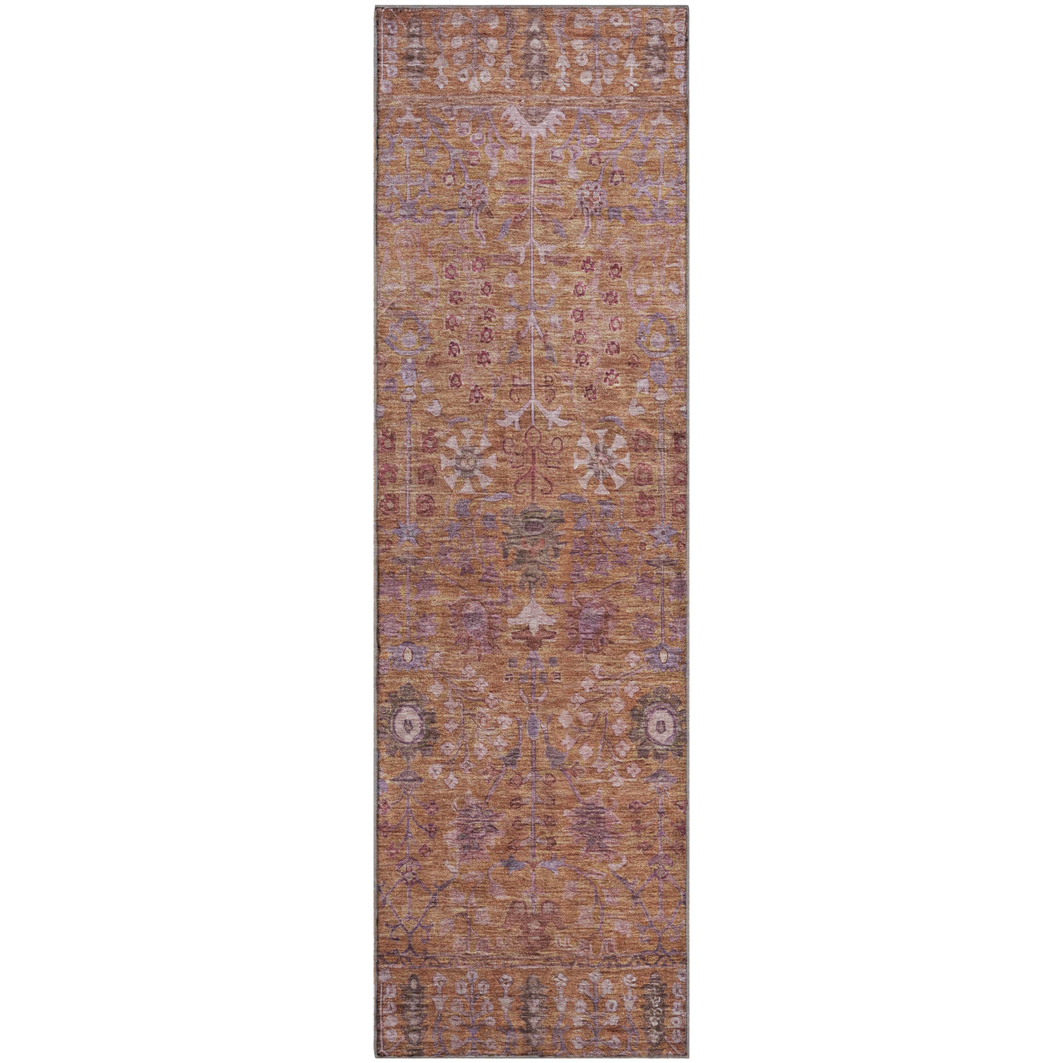 Montevideo Machine Washable Traditional Copper Orange Rug 2'3" x 7'6" #shape_Runner