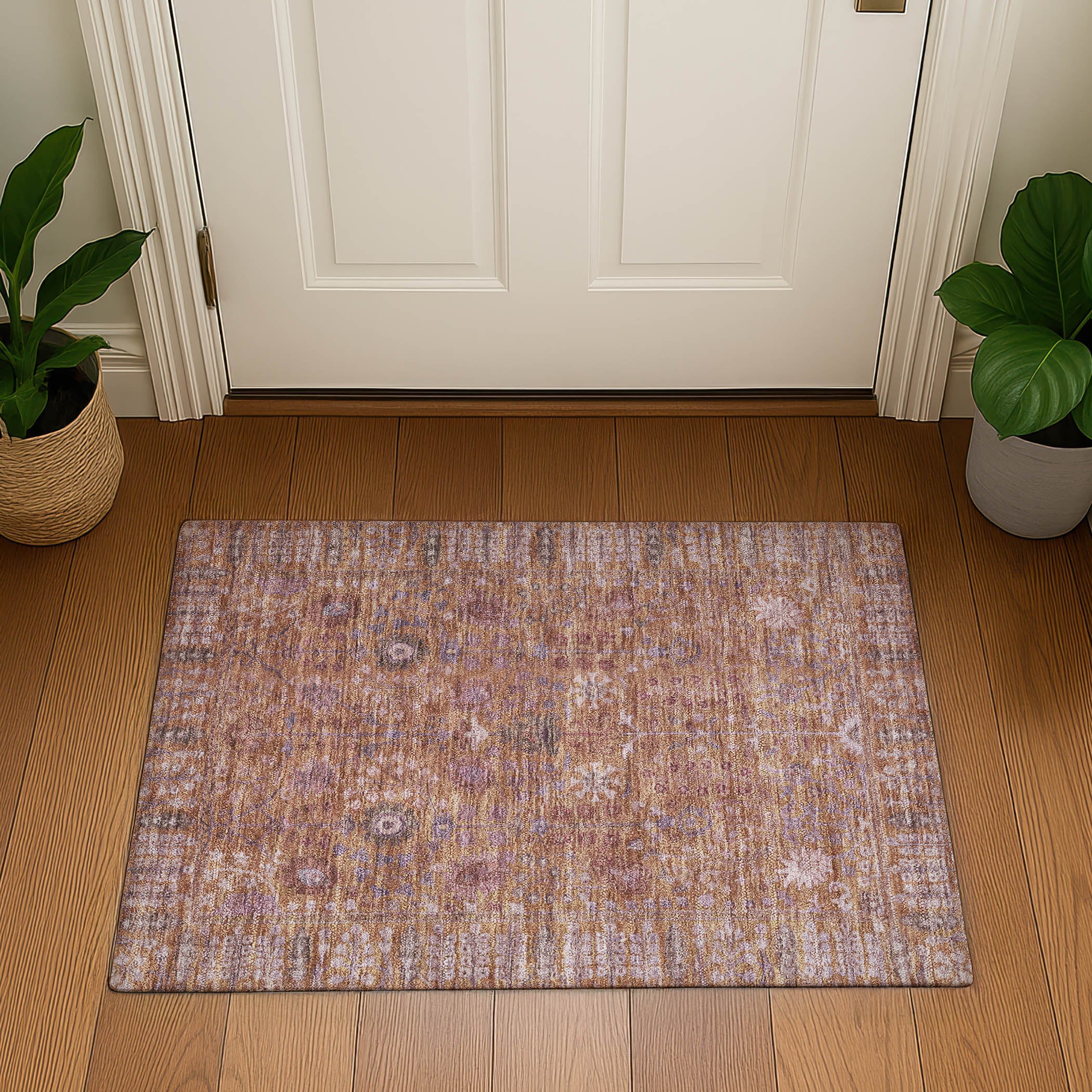 Montevideo Machine Washable Traditional Copper Orange Rug 1'8" x 2'6" #shape_Rectangle