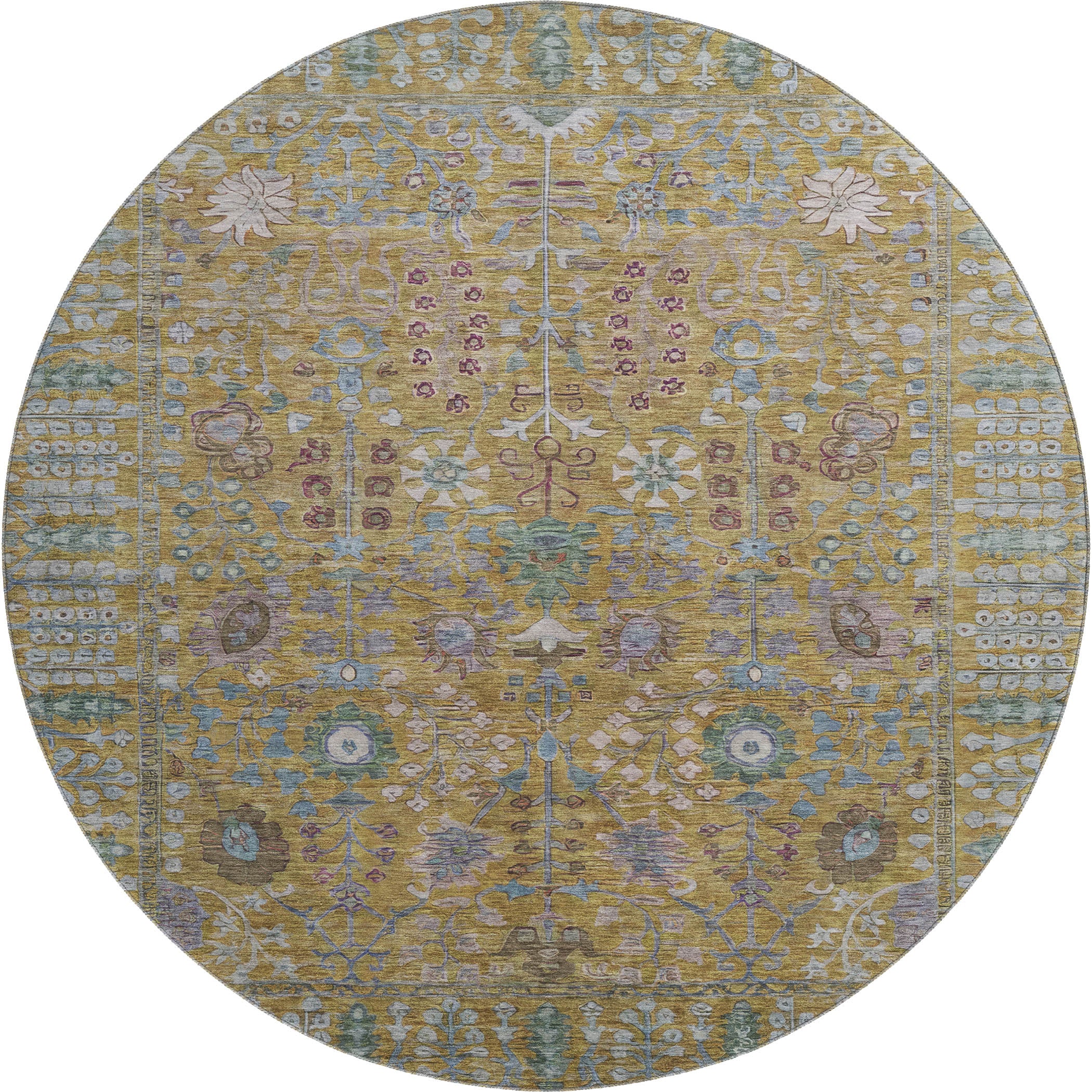 Montevideo Machine Washable Traditional Gold Rug 8' x 8' #shape_Round