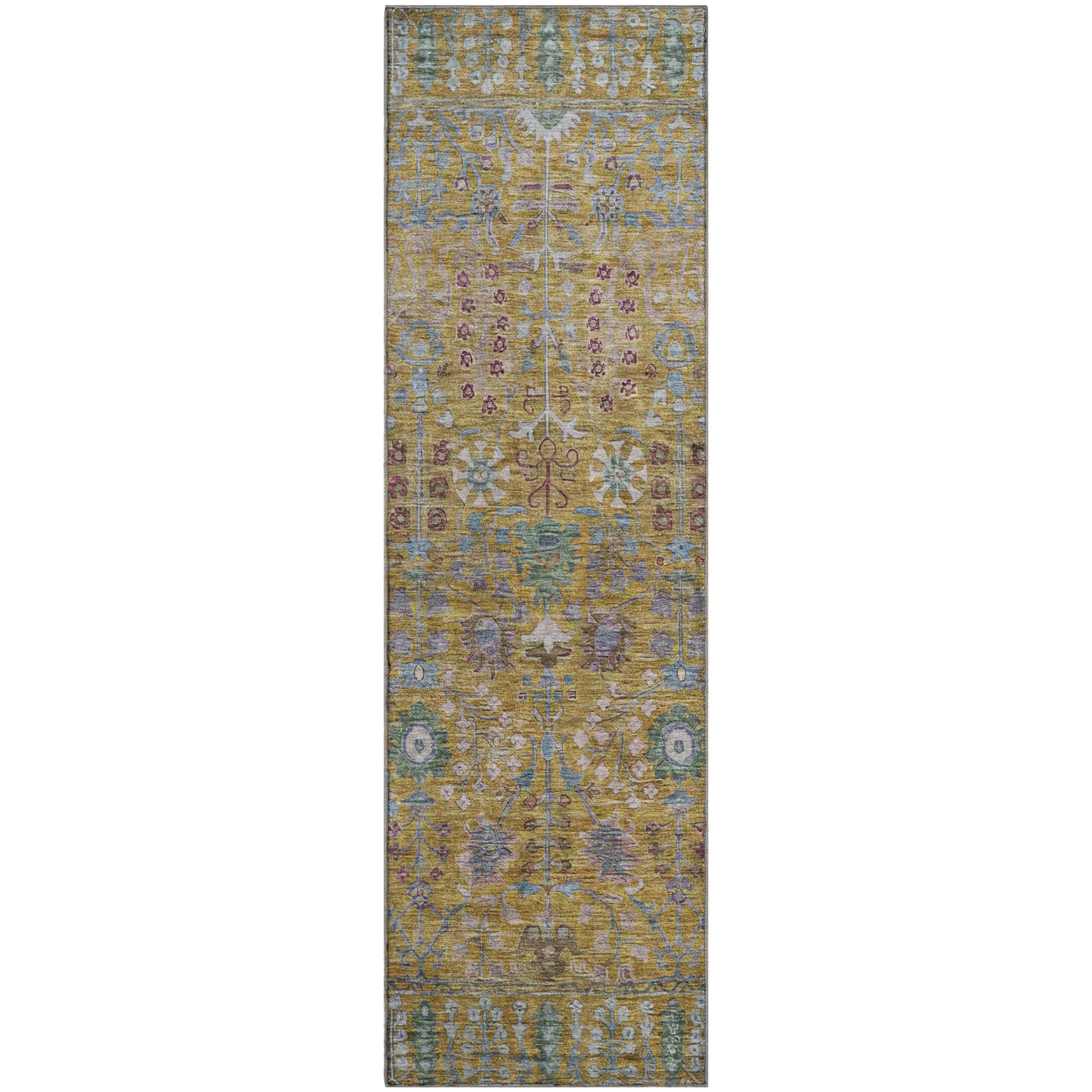 Montevideo Machine Washable Traditional Gold Rug 2'3" x 7'6" #shape_Runner
