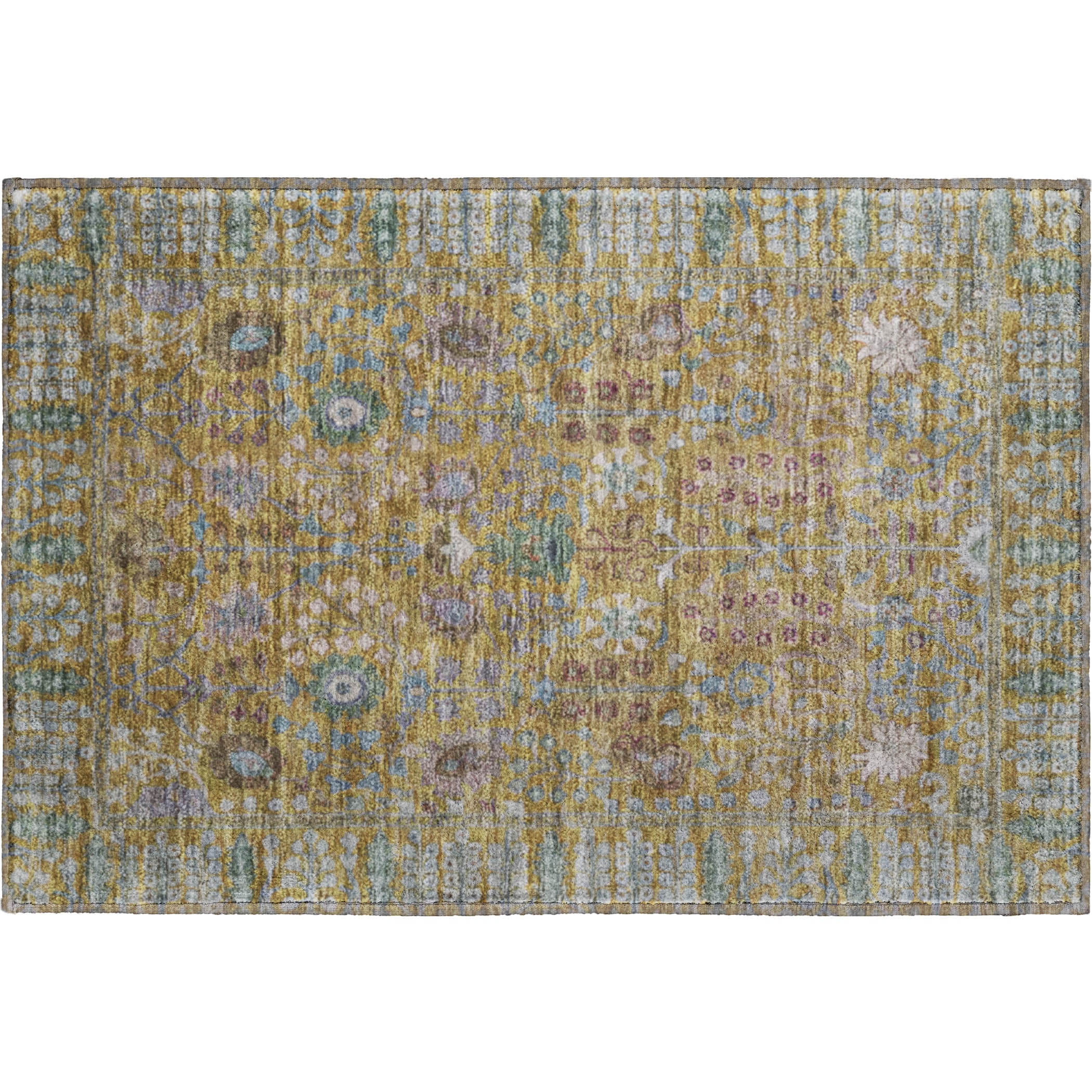 Montevideo Machine Washable Traditional Gold Rug 1'8" x 2'6" #shape_Rectangle