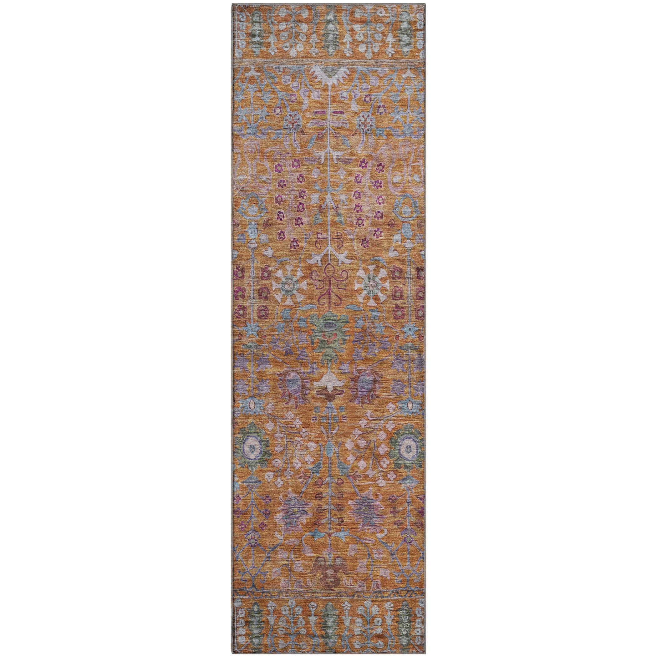 Montevideo Machine Washable Traditional Orange Rug 2'3" x 7'6" #shape_Runner