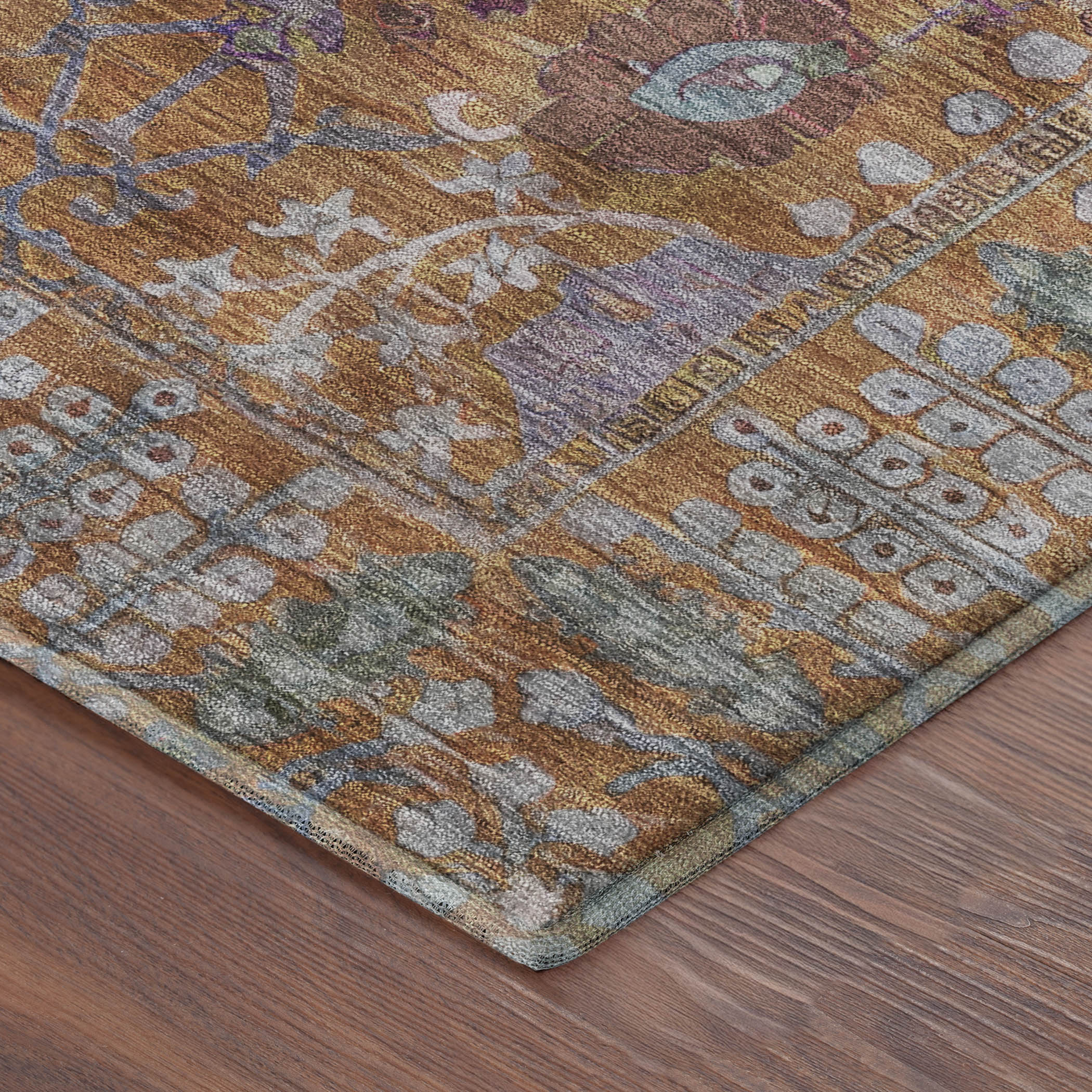 Montevideo Machine Washable Traditional Orange Rug 1'8" x 2'6" #shape_Rectangle