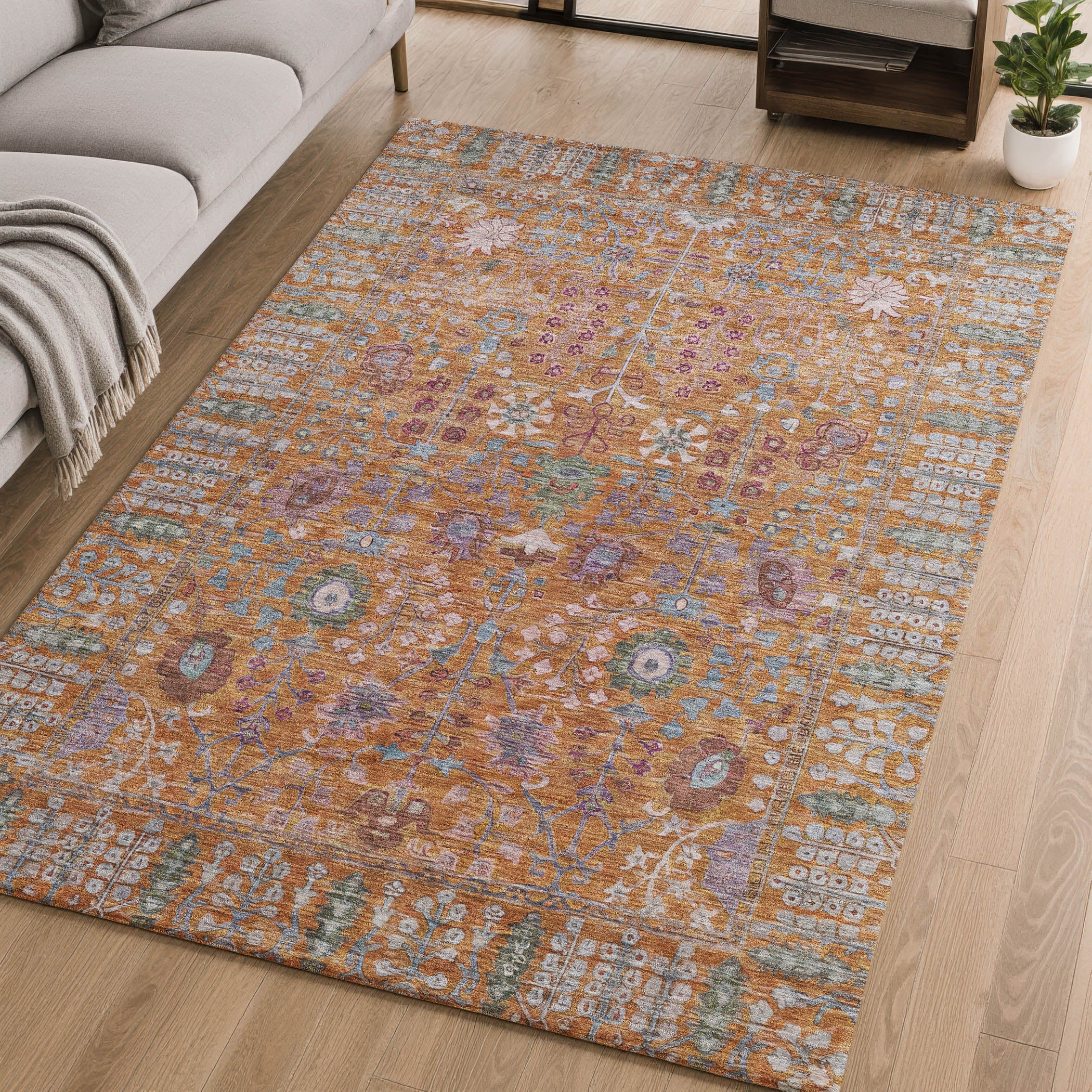 Montevideo Machine Washable Traditional Orange Rug 2'6" x 3'10" #shape_Rectangle
