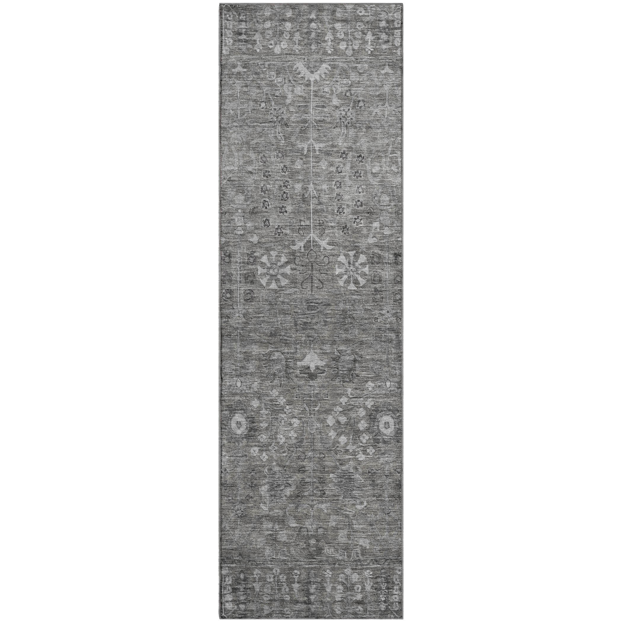Montevideo Machine Washable Traditional Pewter Gray Rug 2'3" x 7'6" #shape_Runner