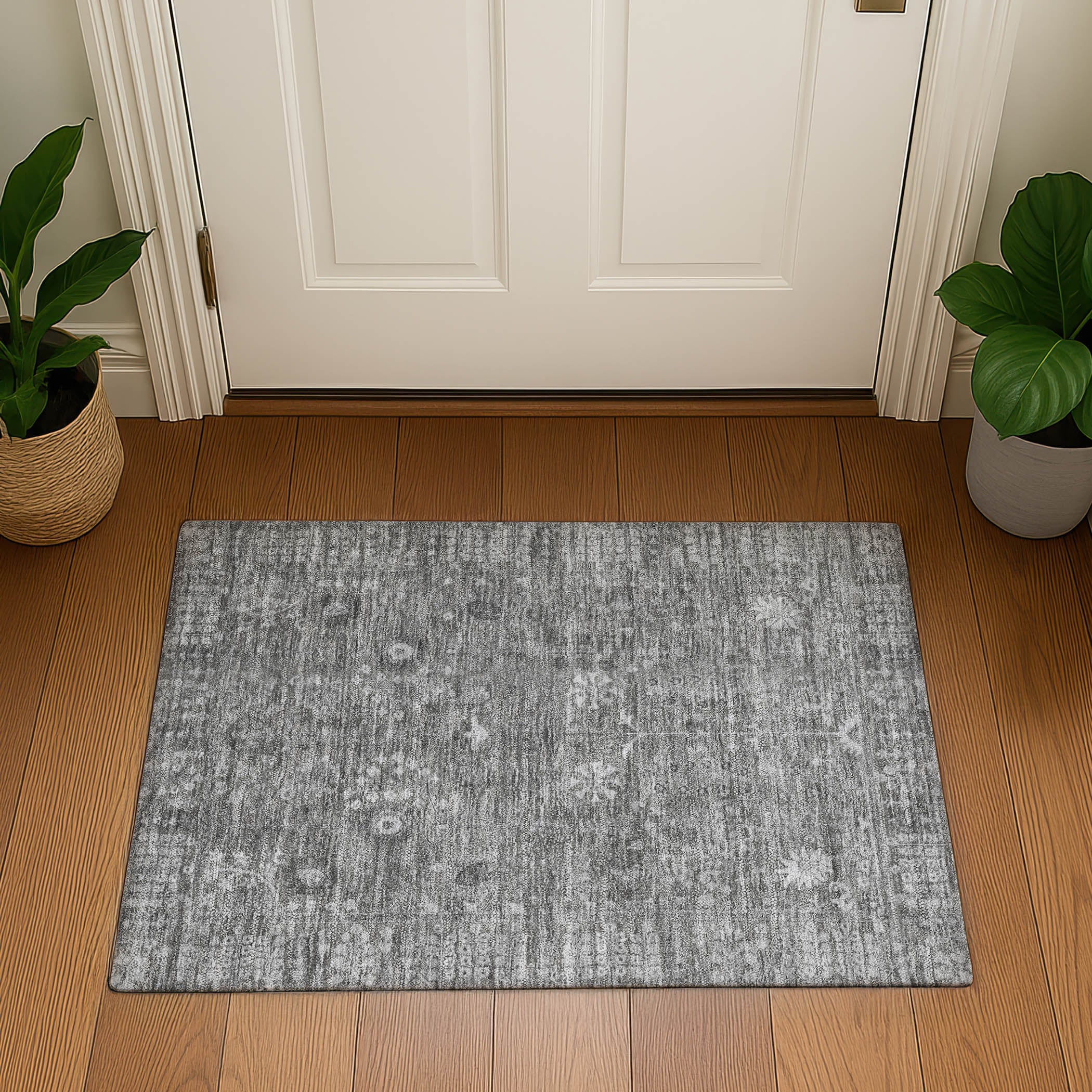 Montevideo Machine Washable Traditional Pewter Gray Rug 1'8" x 2'6" #shape_Rectangle