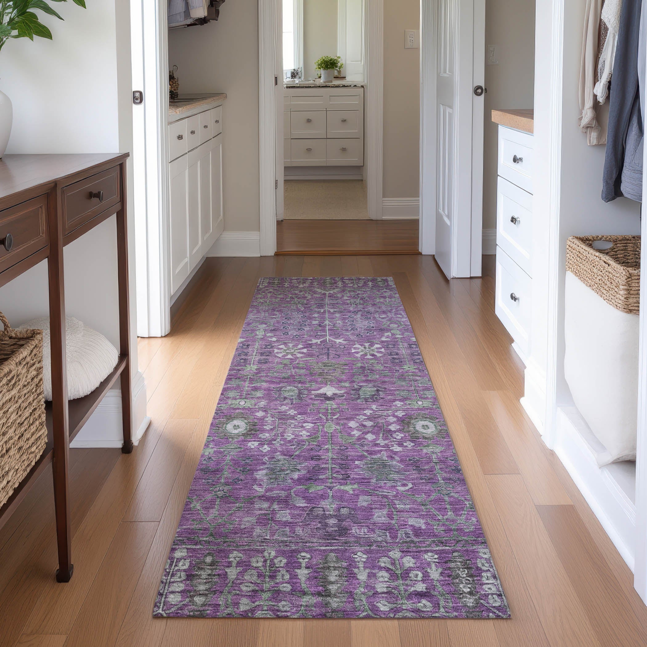 Montevideo Machine Washable Traditional Purple Rug 2'3" x 7'6" #shape_Runner