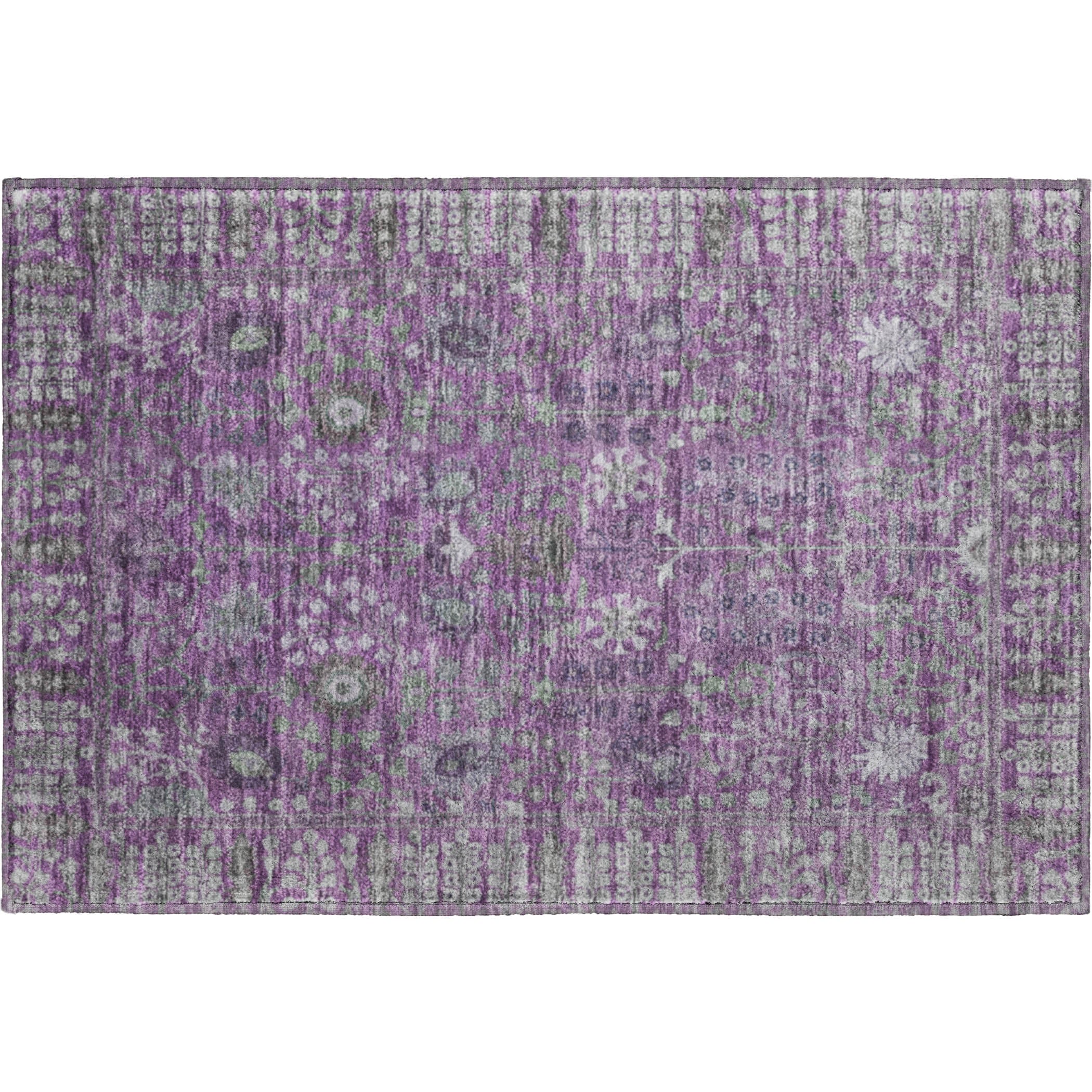 Montevideo Machine Washable Traditional Purple Rug 1'8" x 2'6" #shape_Rectangle