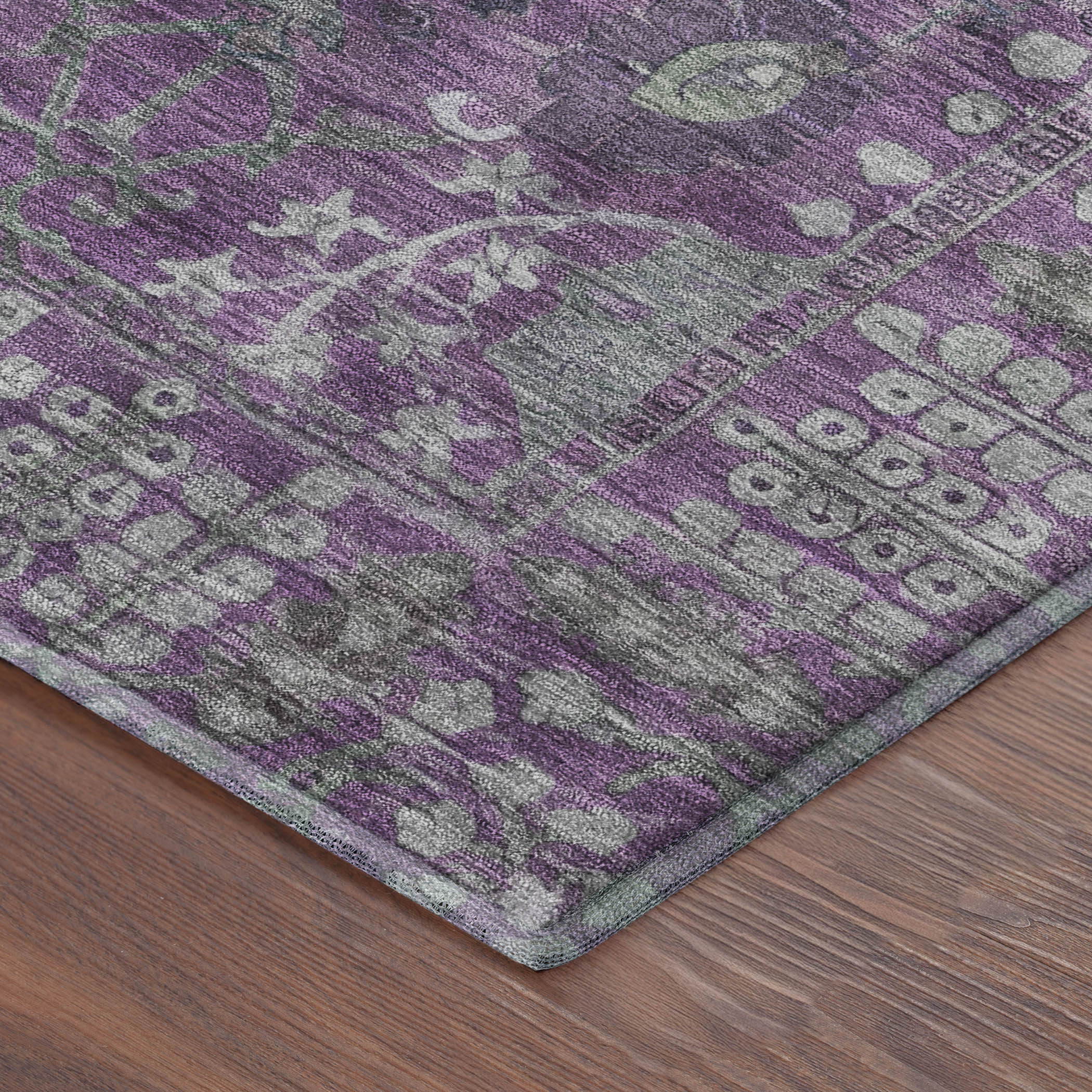 Montevideo Machine Washable Traditional Purple Rug 1'8" x 2'6" #shape_Rectangle