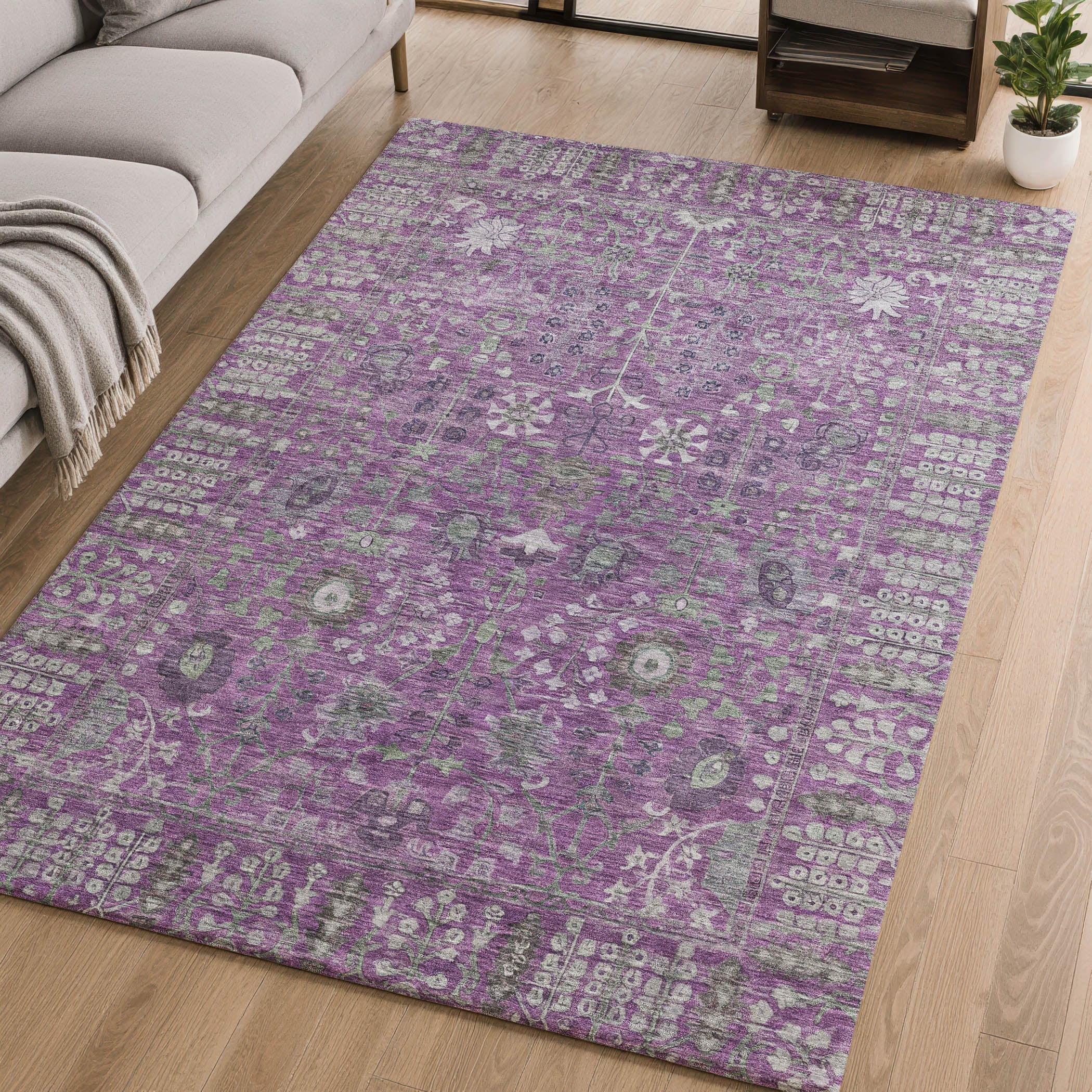 Montevideo Machine Washable Traditional Purple Rug 2'6" x 3'10" #shape_Rectangle