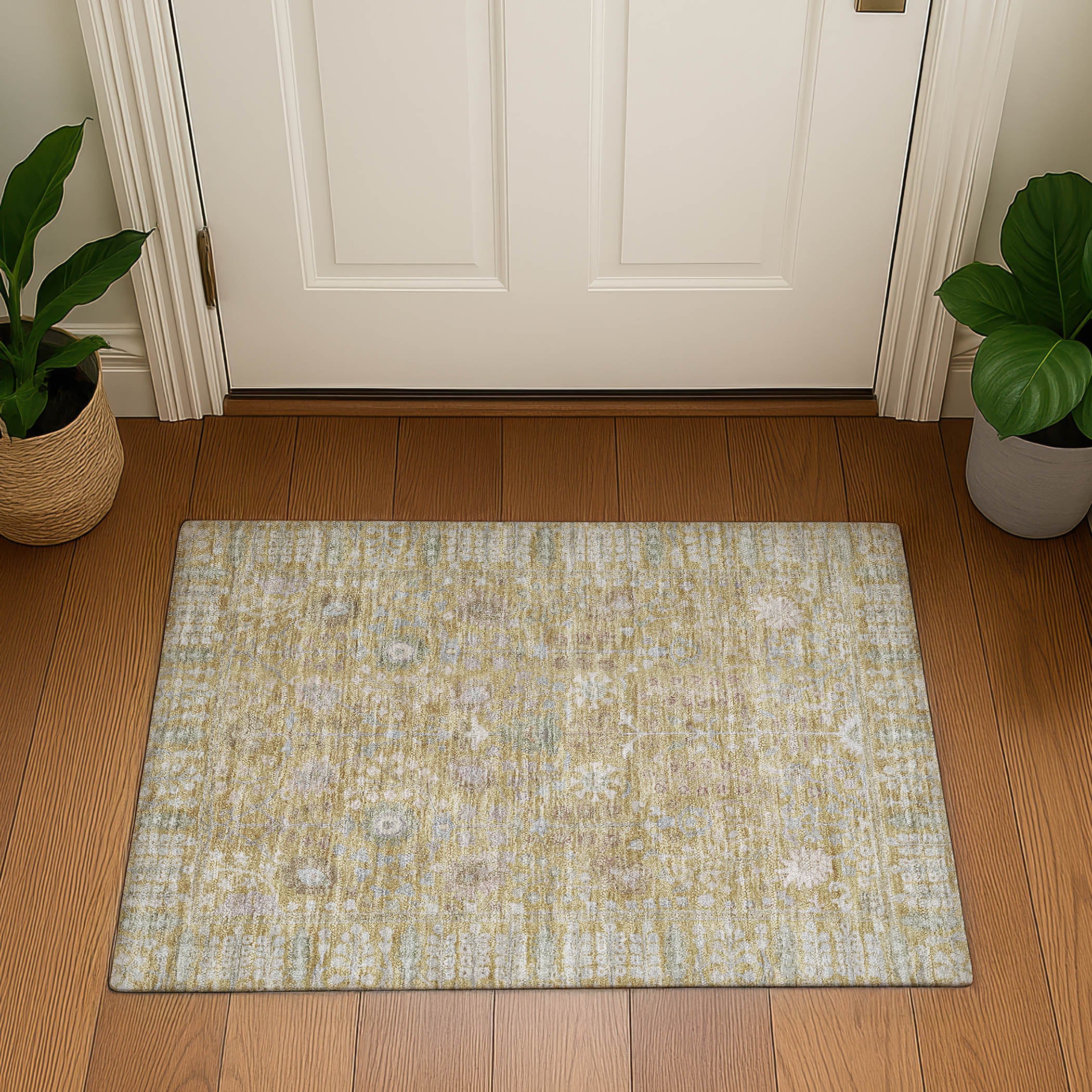 Montevideo Machine Washable Traditional Wheat Gold Rug 1'8" x 2'6" #shape_Rectangle