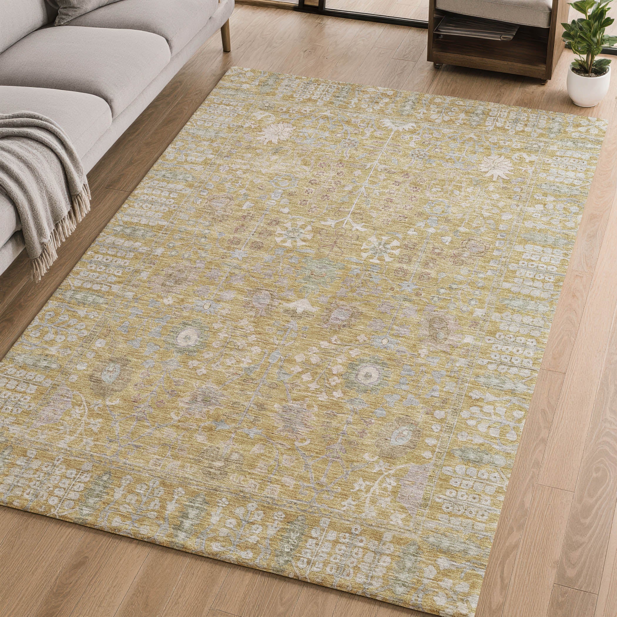 Montevideo Machine Washable Traditional Wheat Gold Rug 2'6" x 3'10" #shape_Rectangle
