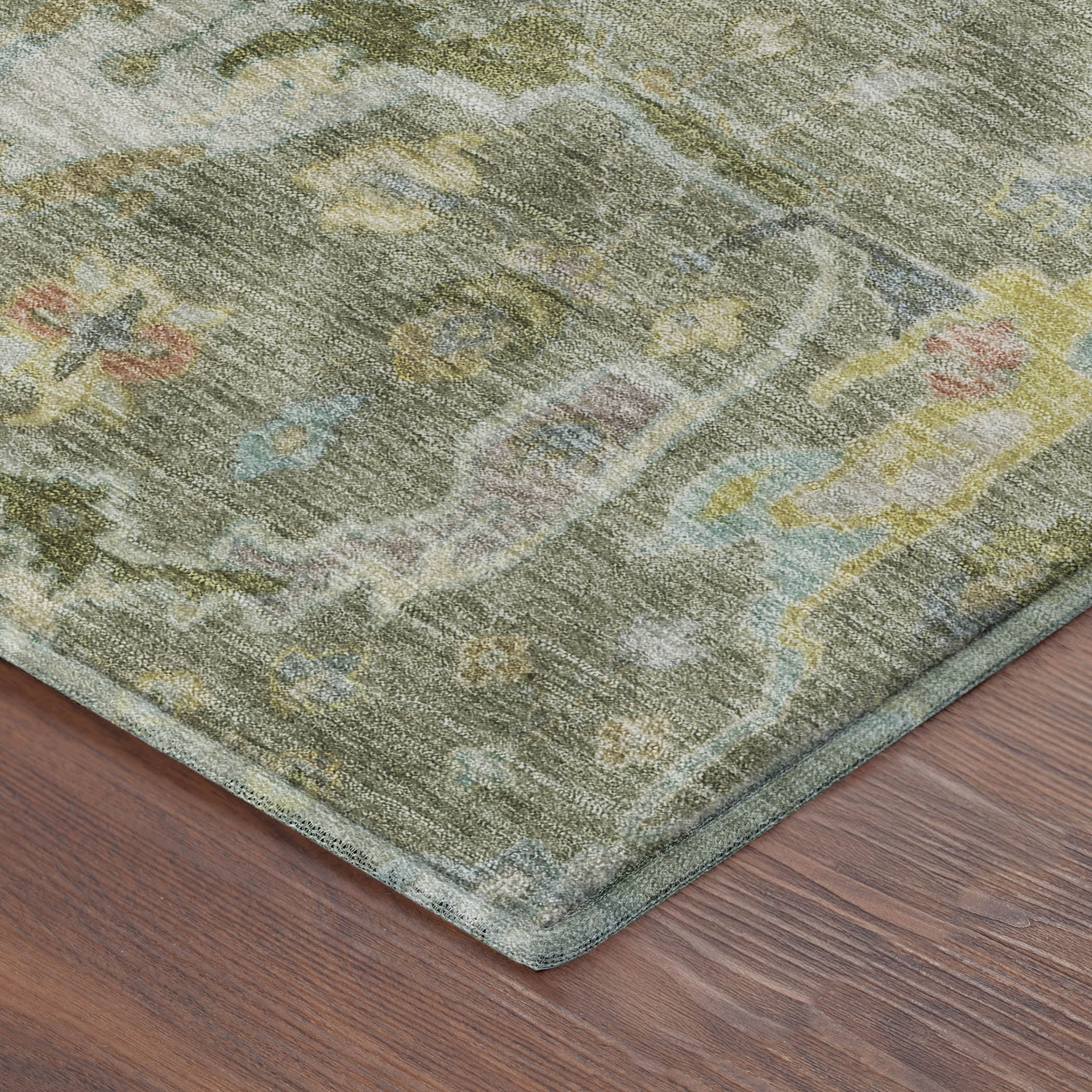 Ghent Machine Washable Traditional Aloe Green Rug 1'8" x 2'6" #shape_Rectangle