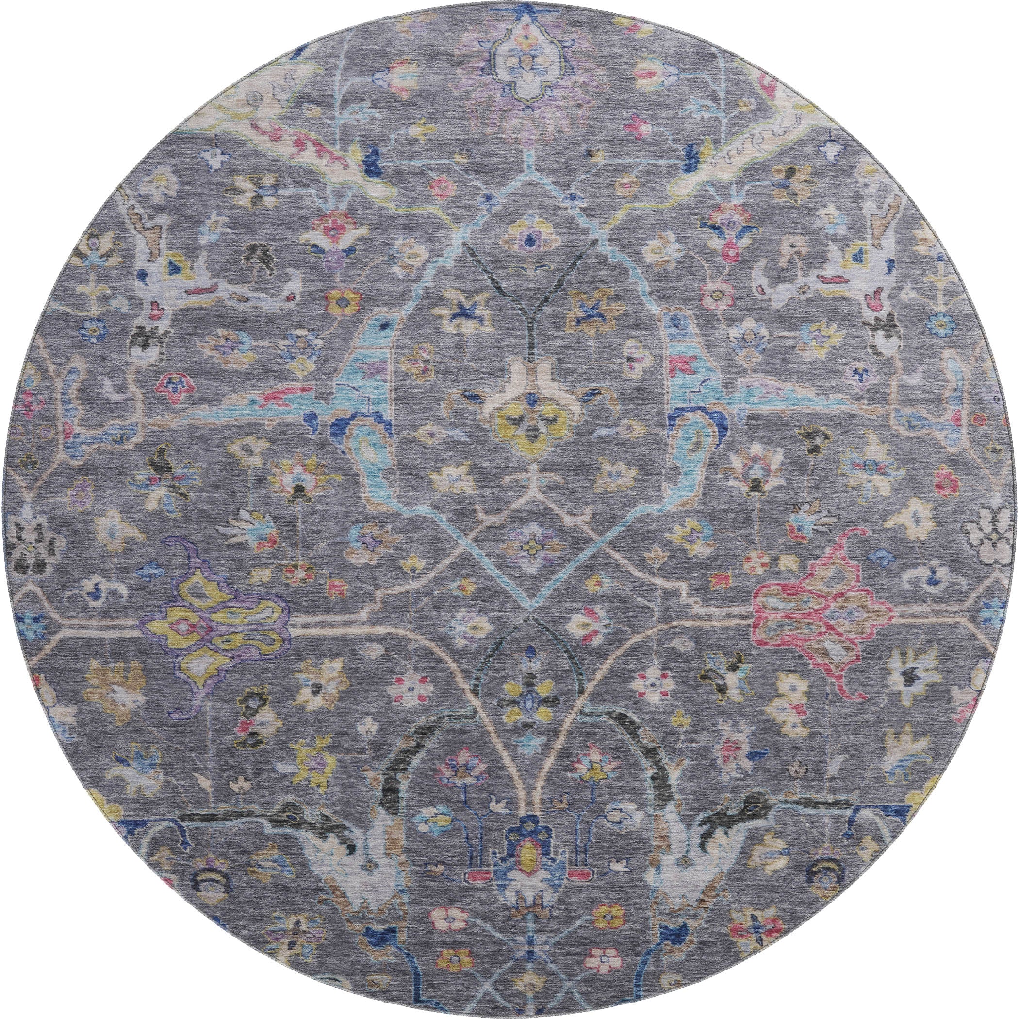 Ghent Machine Washable Traditional Gray Rug 8' x 8' #shape_Round