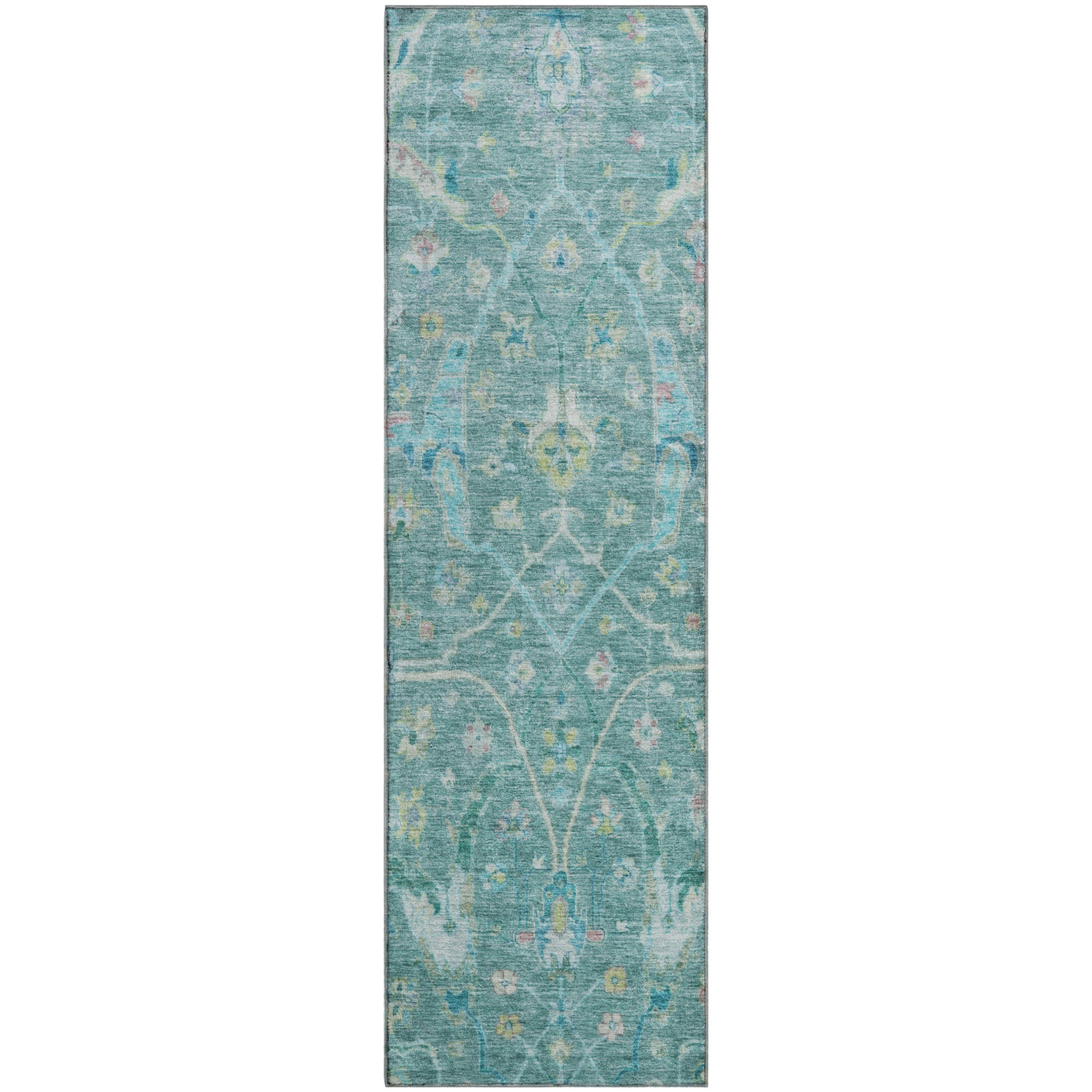 Ghent Machine Washable Traditional Teal Rug 2'3" x 7'6" #shape_Runner