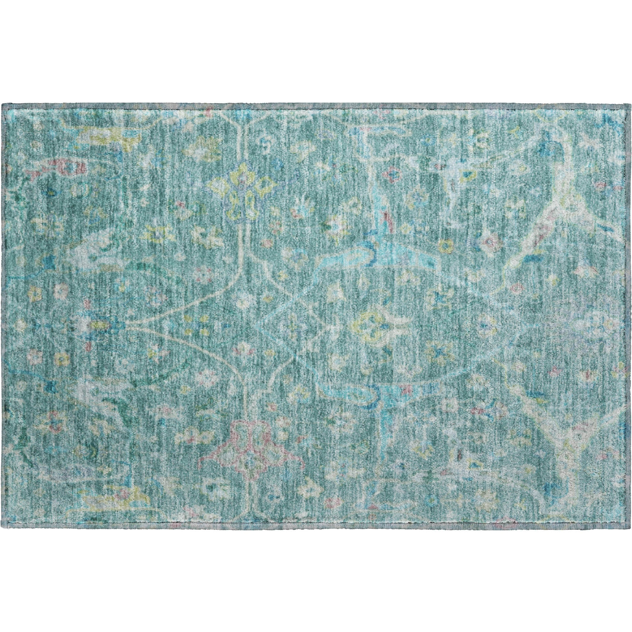 Ghent Machine Washable Traditional Teal Rug 1'8" x 2'6" #shape_Rectangle