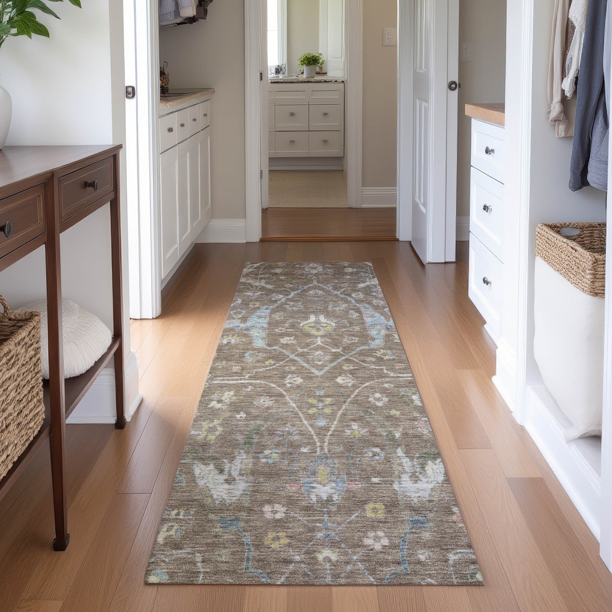 Budapest Machine Washable Traditional Brown Rug 2'3" x 7'6" #shape_Runner