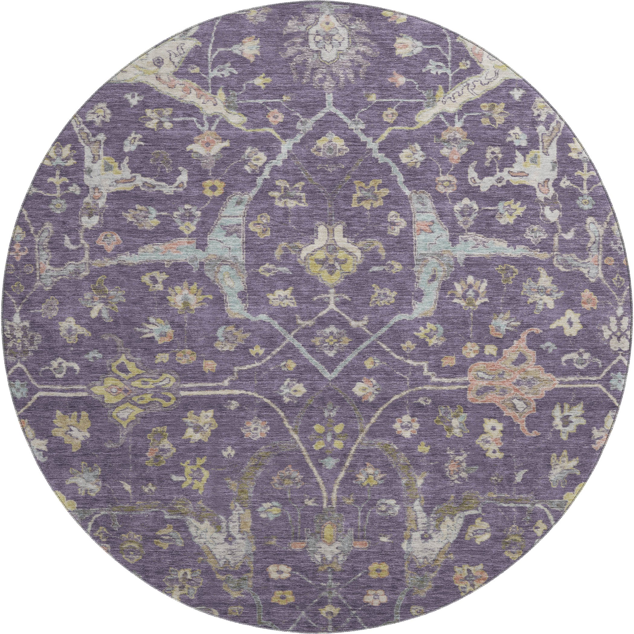 Budapest Machine Washable Traditional Eggplant Purple Rug 8' x 8' #shape_Round